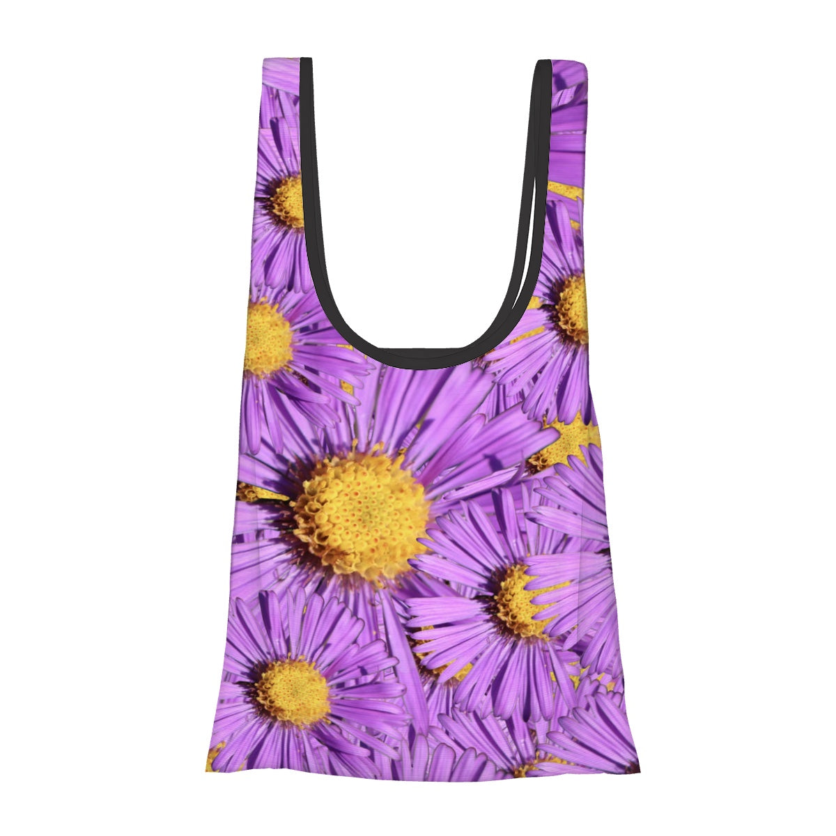 foldable shopping bag with pouch  purple aster floral pattern