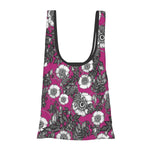 foldable shopping bag with pouch wild rose floral pattern