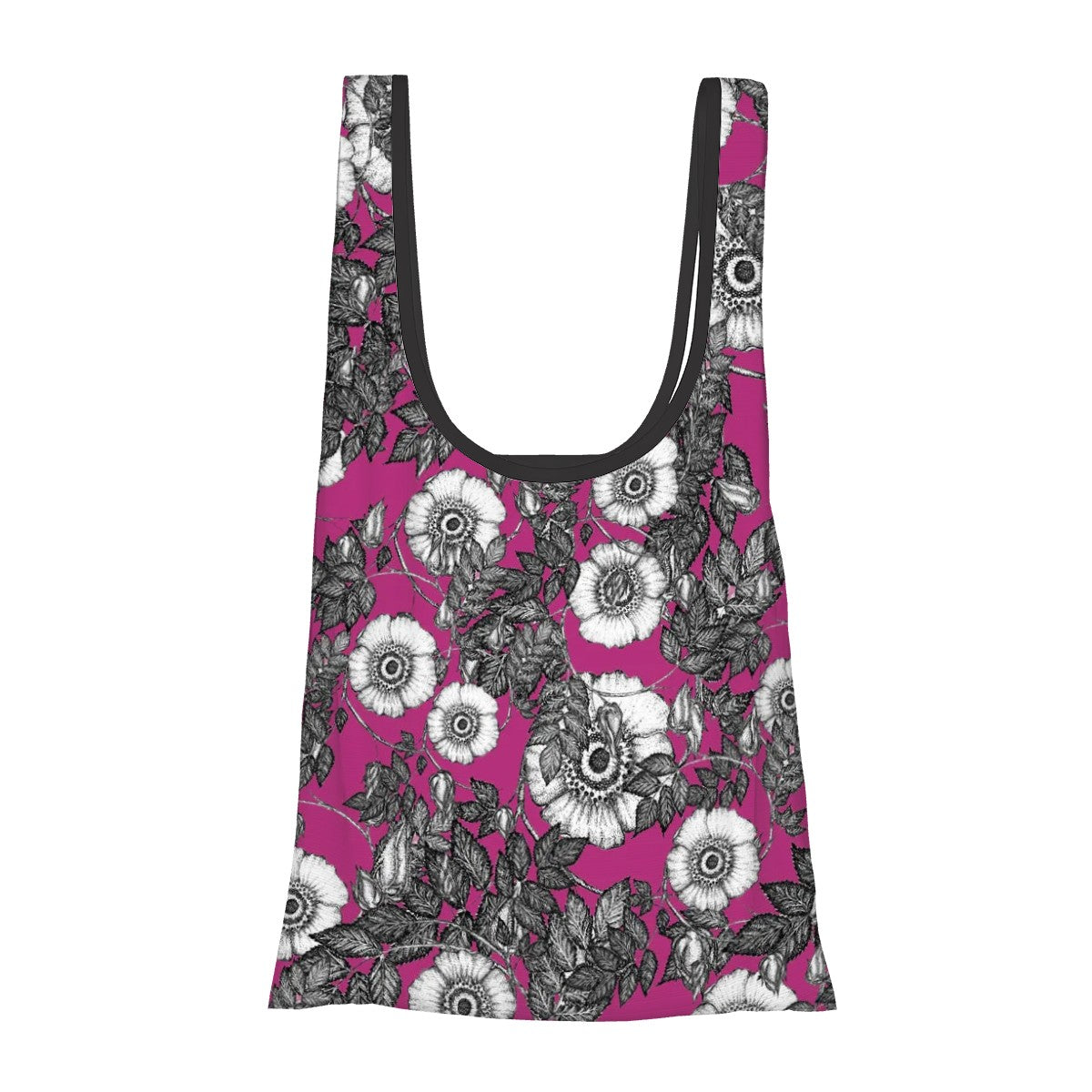 foldable shopping bag with pouch wild rose floral pattern