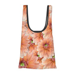 Pink polyester foldable shopping bag with pouch pink dahlia floral pattern with storage pouch