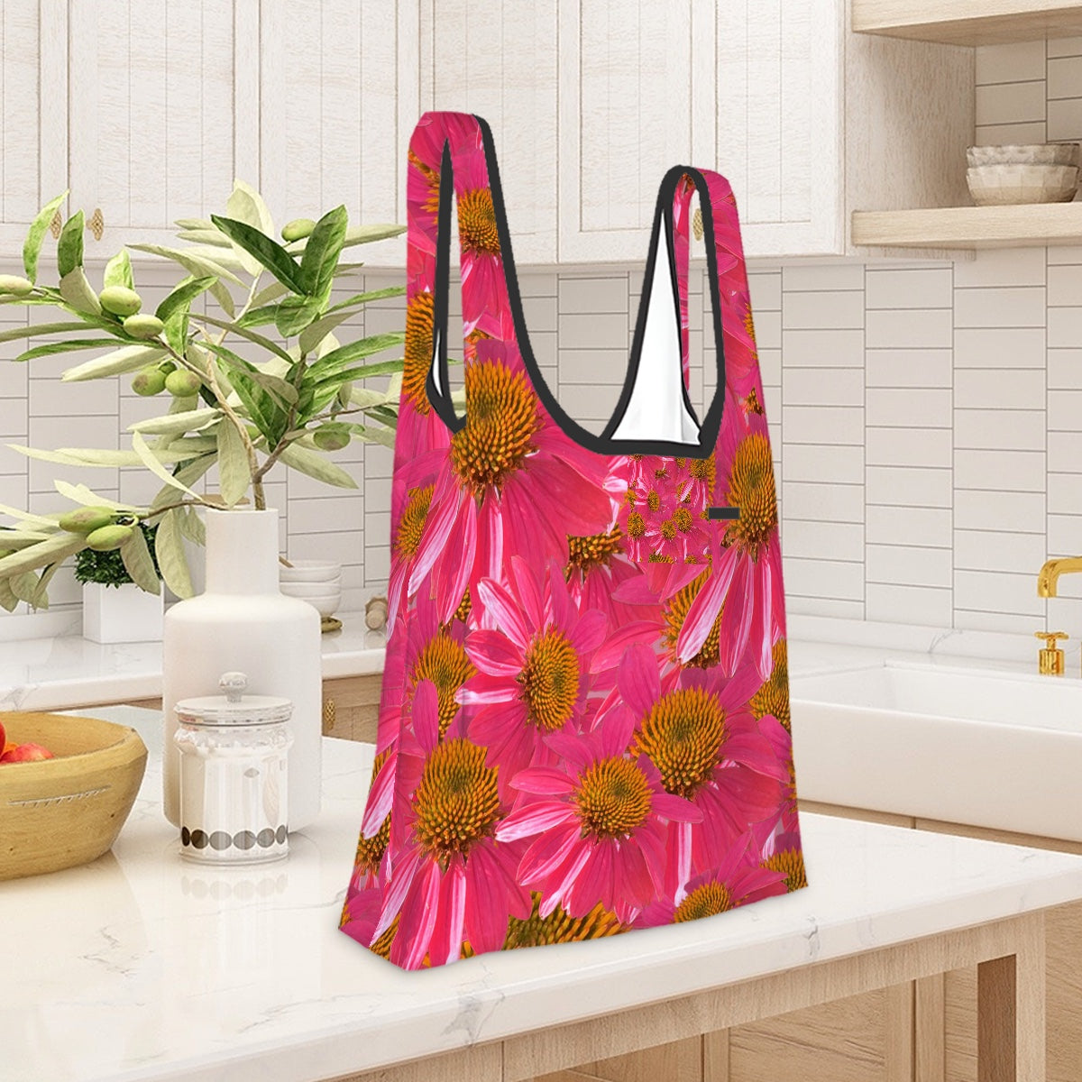 Folding shopping bag (Polyester with storage pouch) Echinacea 1