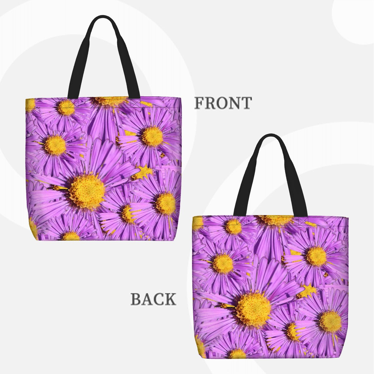 Large zippered tote with purple aster floral pattern