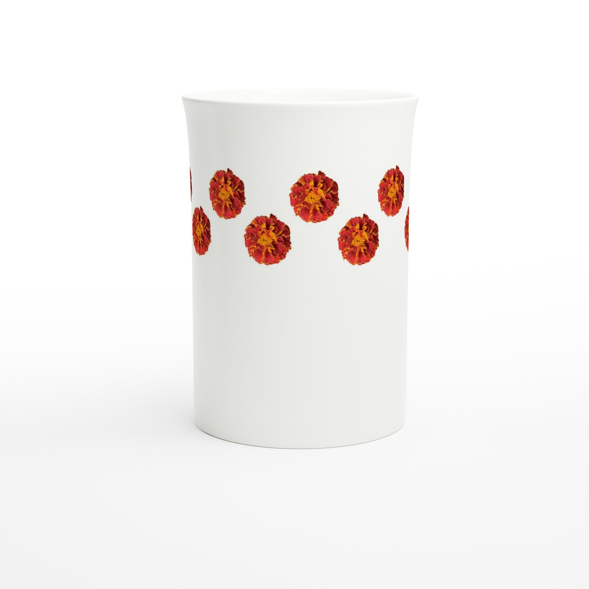 10 oz slim porcelain mug orange marigold floral pattern