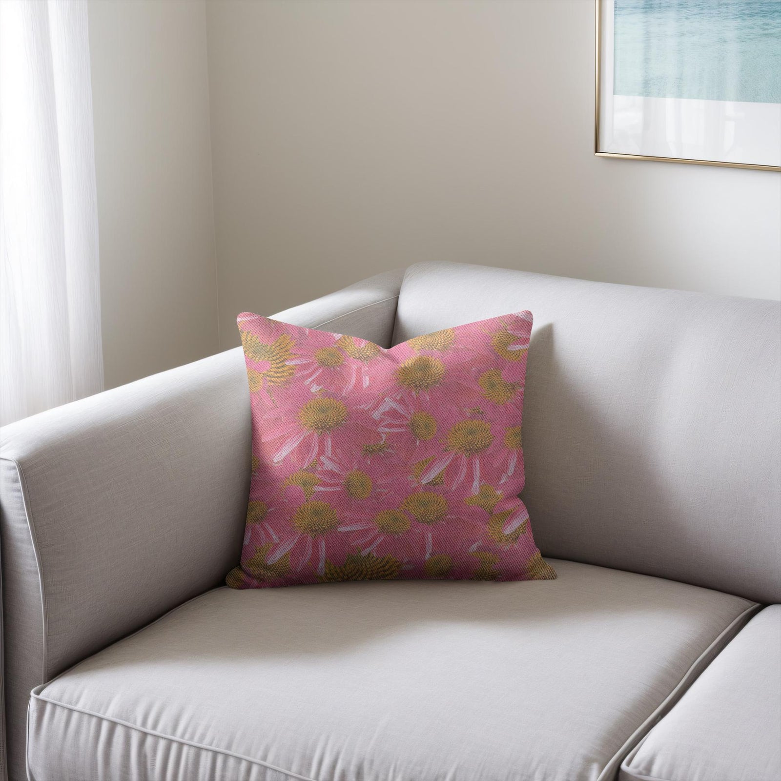 Cotton/poly blend woven pillow echinacea floral pattern