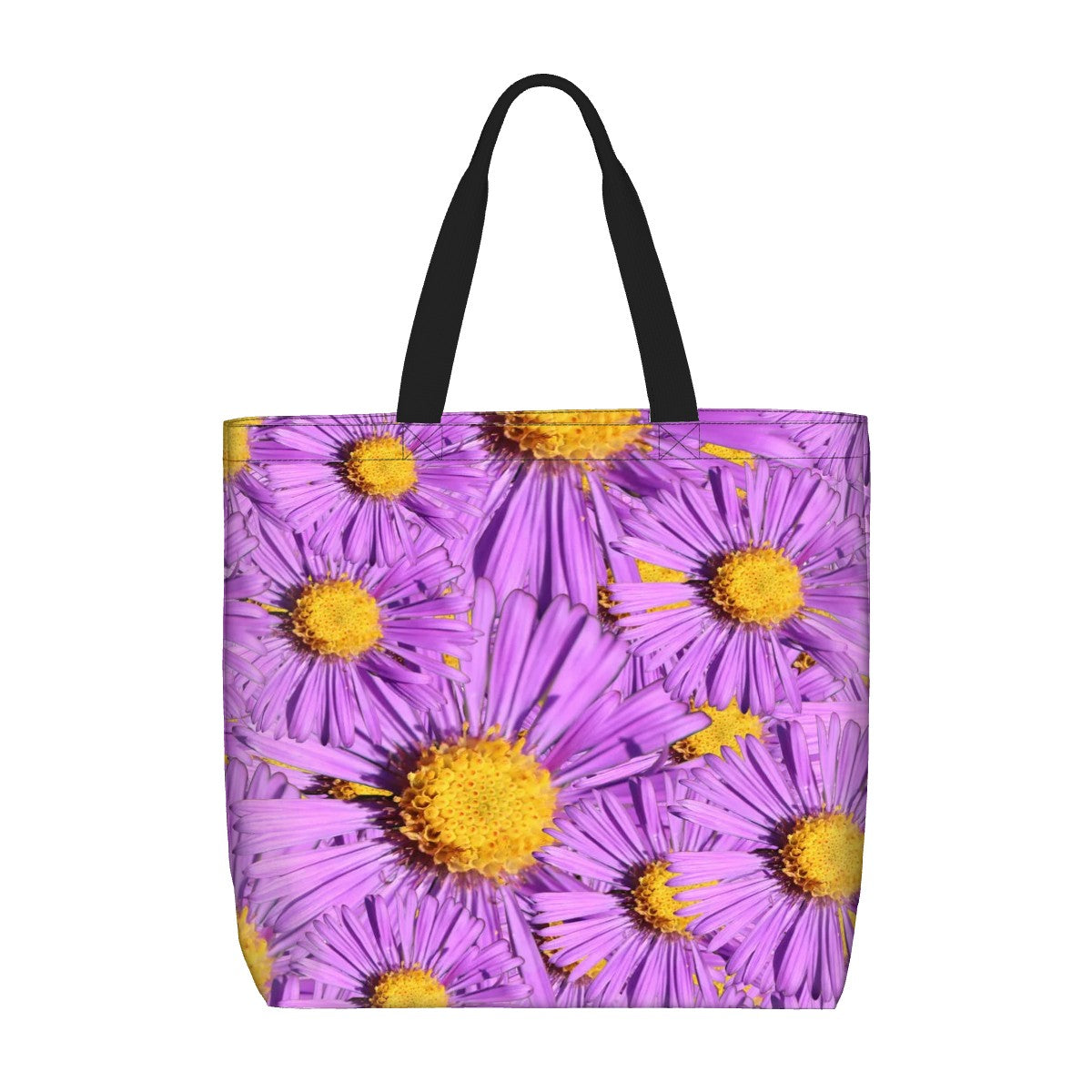 Large zippered tote with purple aster floral pattern