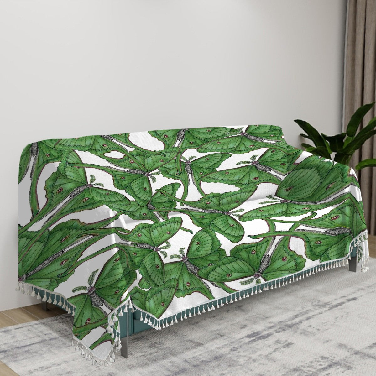 Couch cover two sizes with luna moth pattern