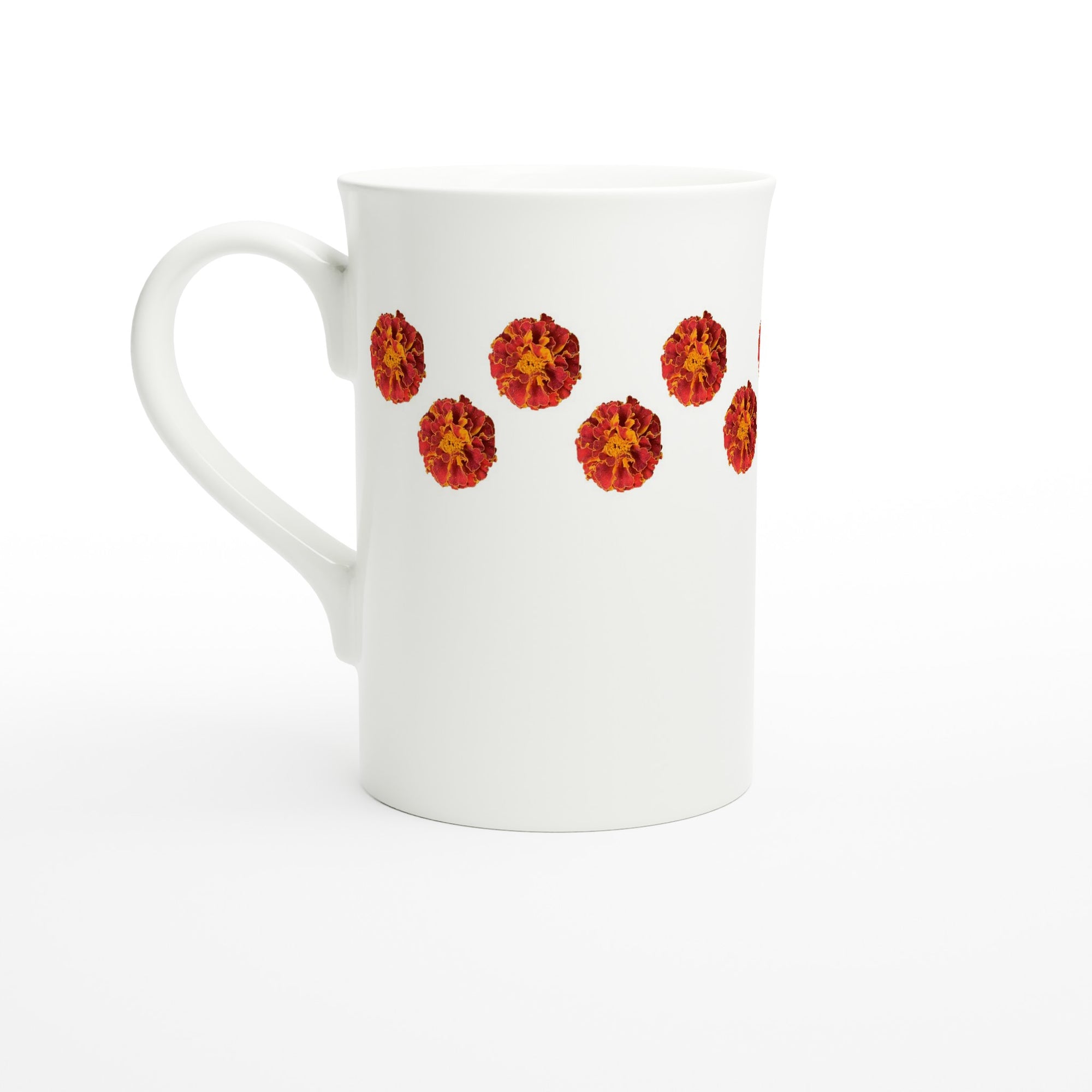 10 oz slim porcelain mug orange marigold floral pattern