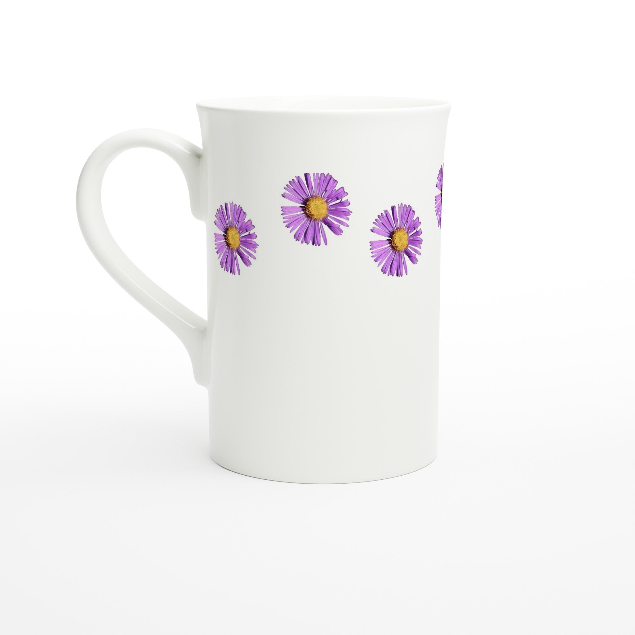 10 oz slim porcelain mug purple aster wildflower floral pattern