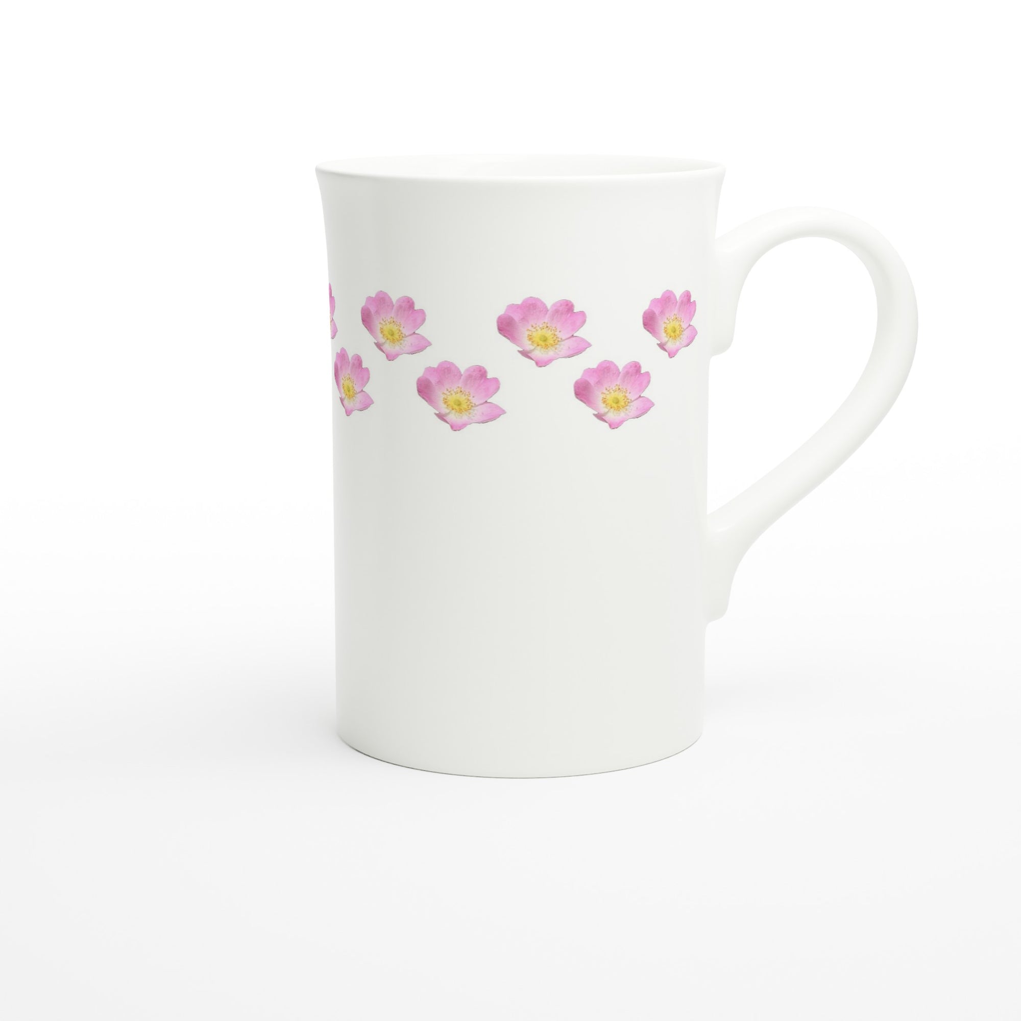 10 oz slim porcelain mug pink wild rose floral pattern