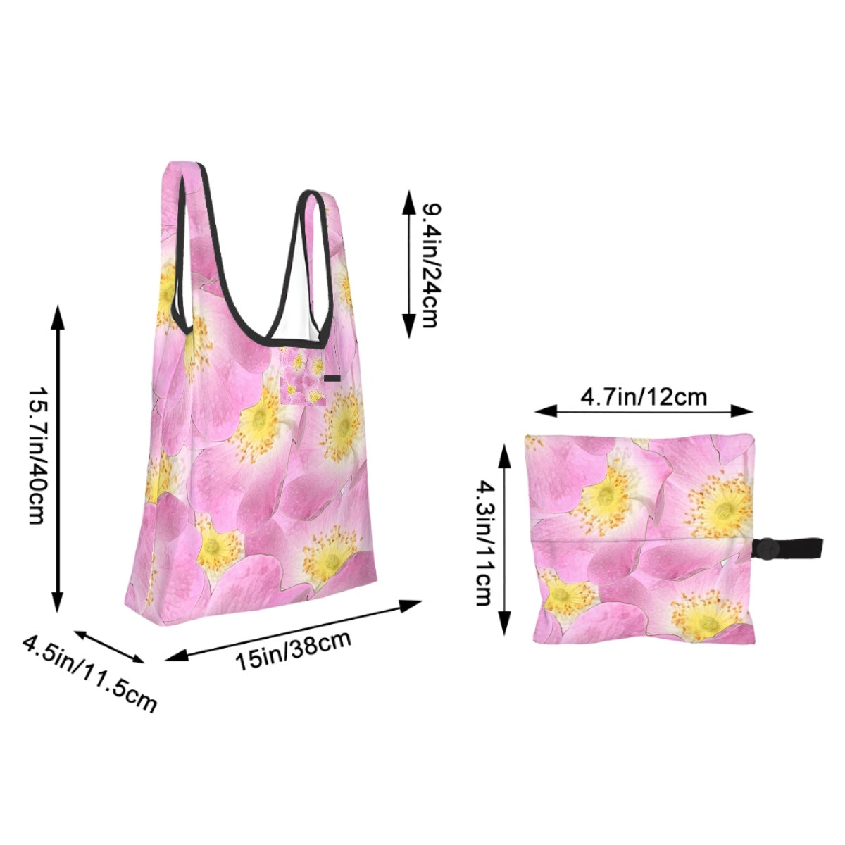 Folding shopping bag (polyester with storage pouch) Wild rose 1