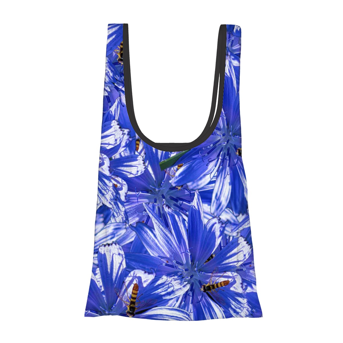 foldable shopping bag with pouch  chicory floral pattern