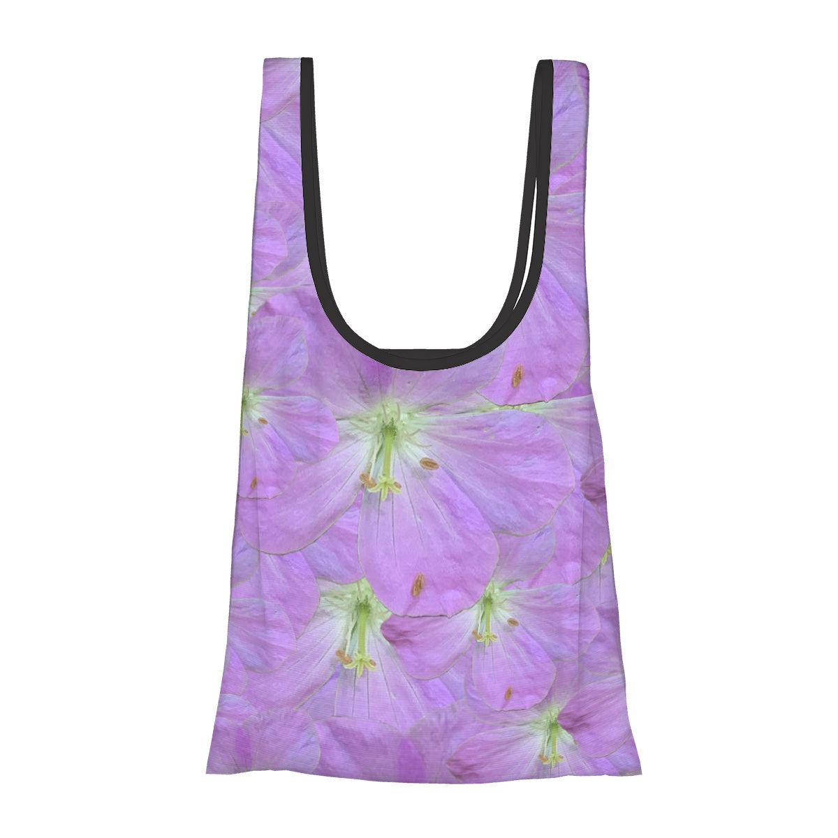 foldable shopping bags with pouch purple wild geranium floral pattern