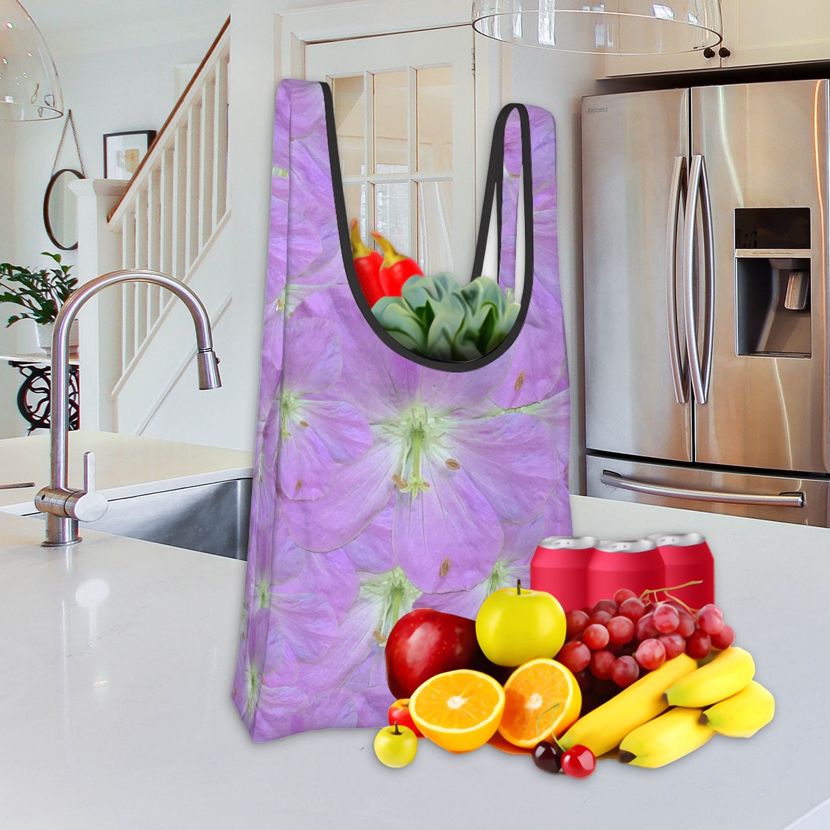 Folding shopping bag (Polyester with storage pouch) Wild geranium 1