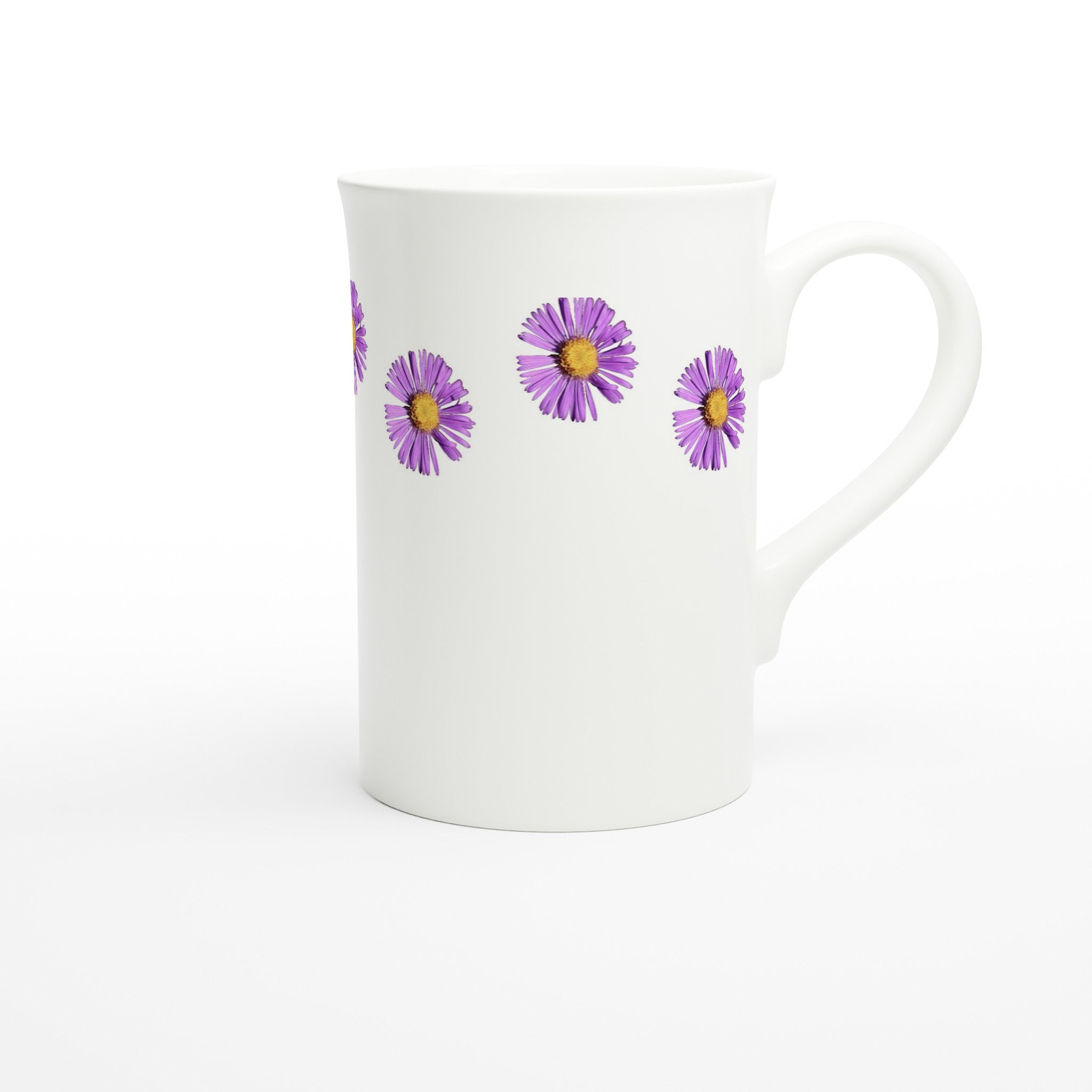 10 oz slim porcelain mug purple aster wildflower floral pattern