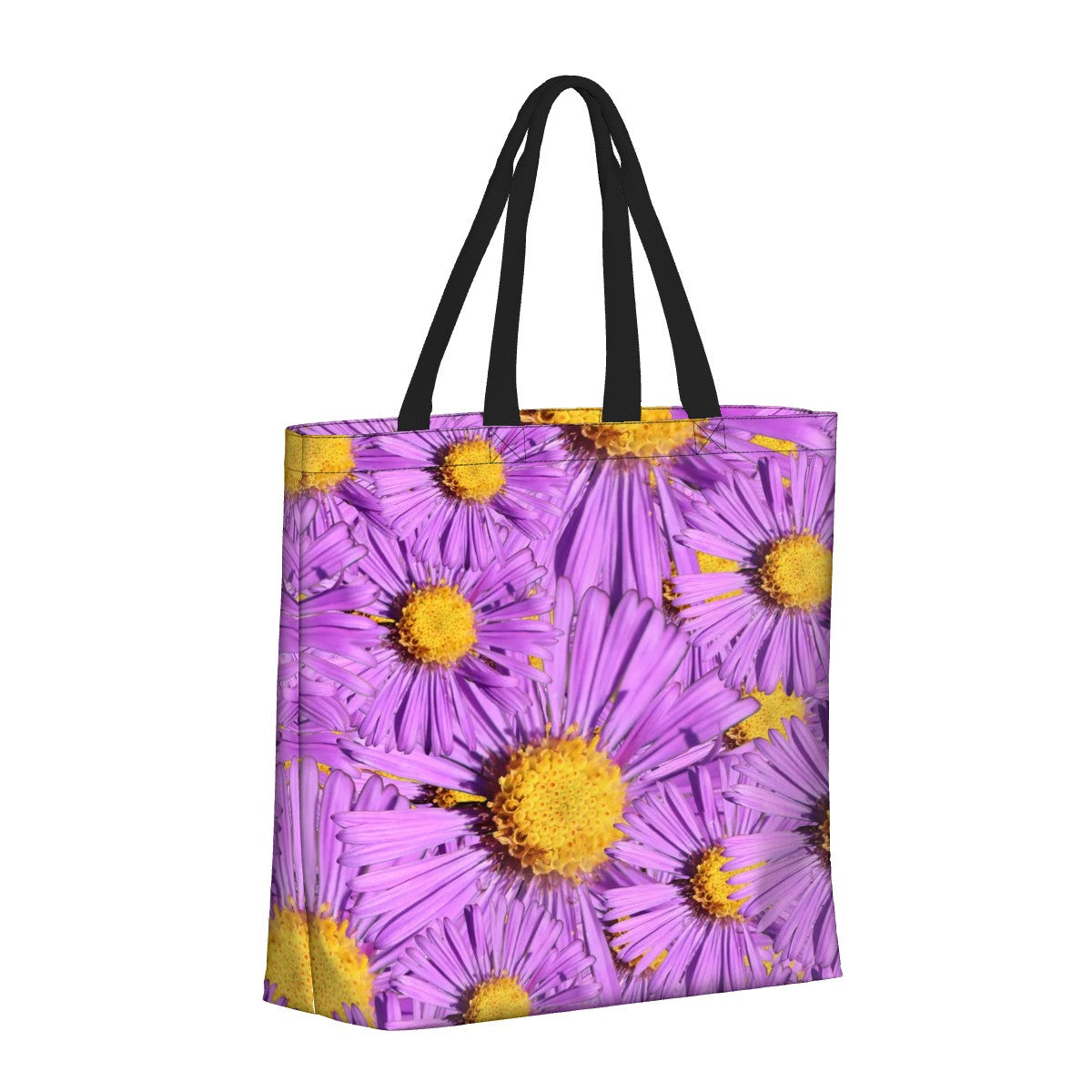 Large zippered tote with purple aster floral pattern