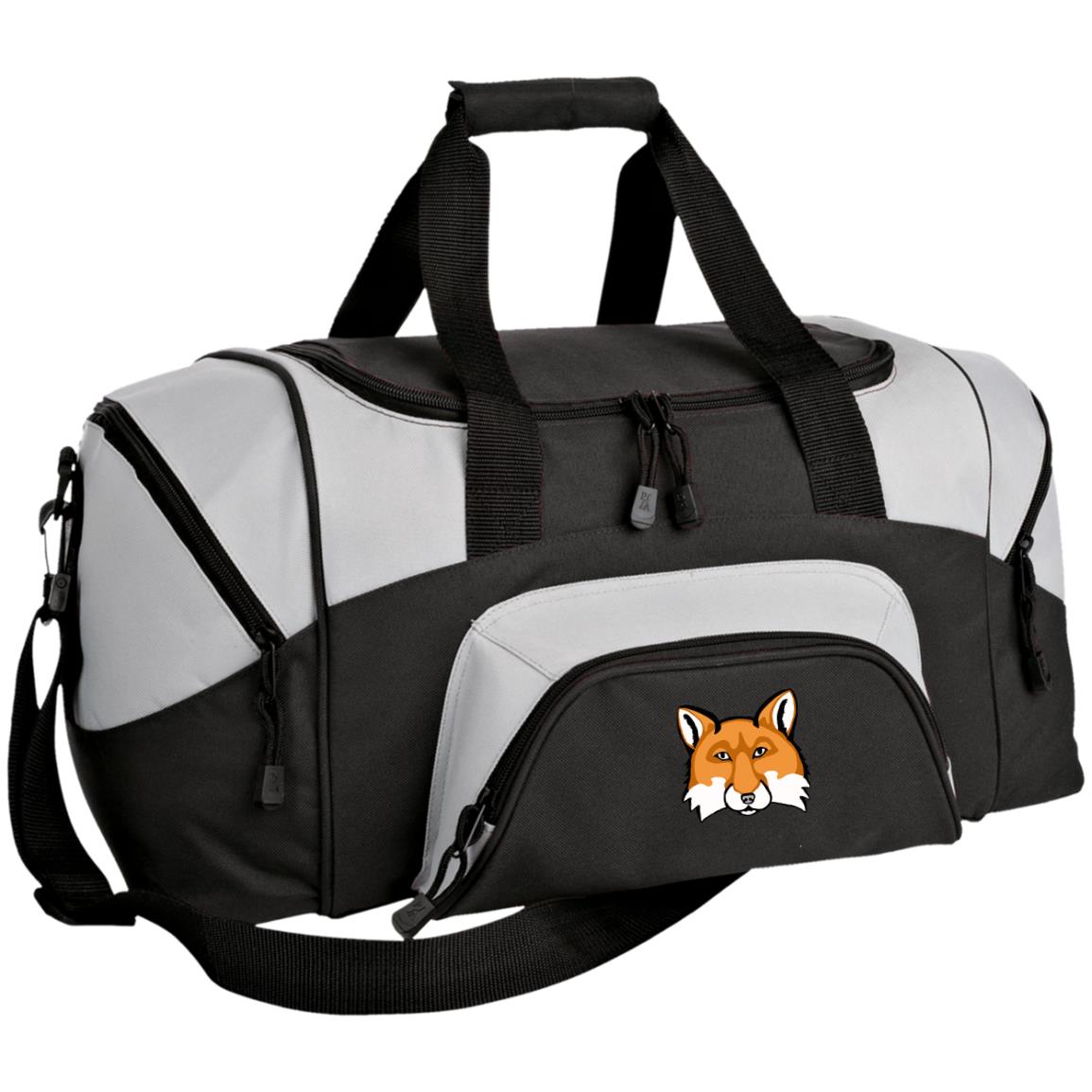 Small dark and light grey duffel bag red fox