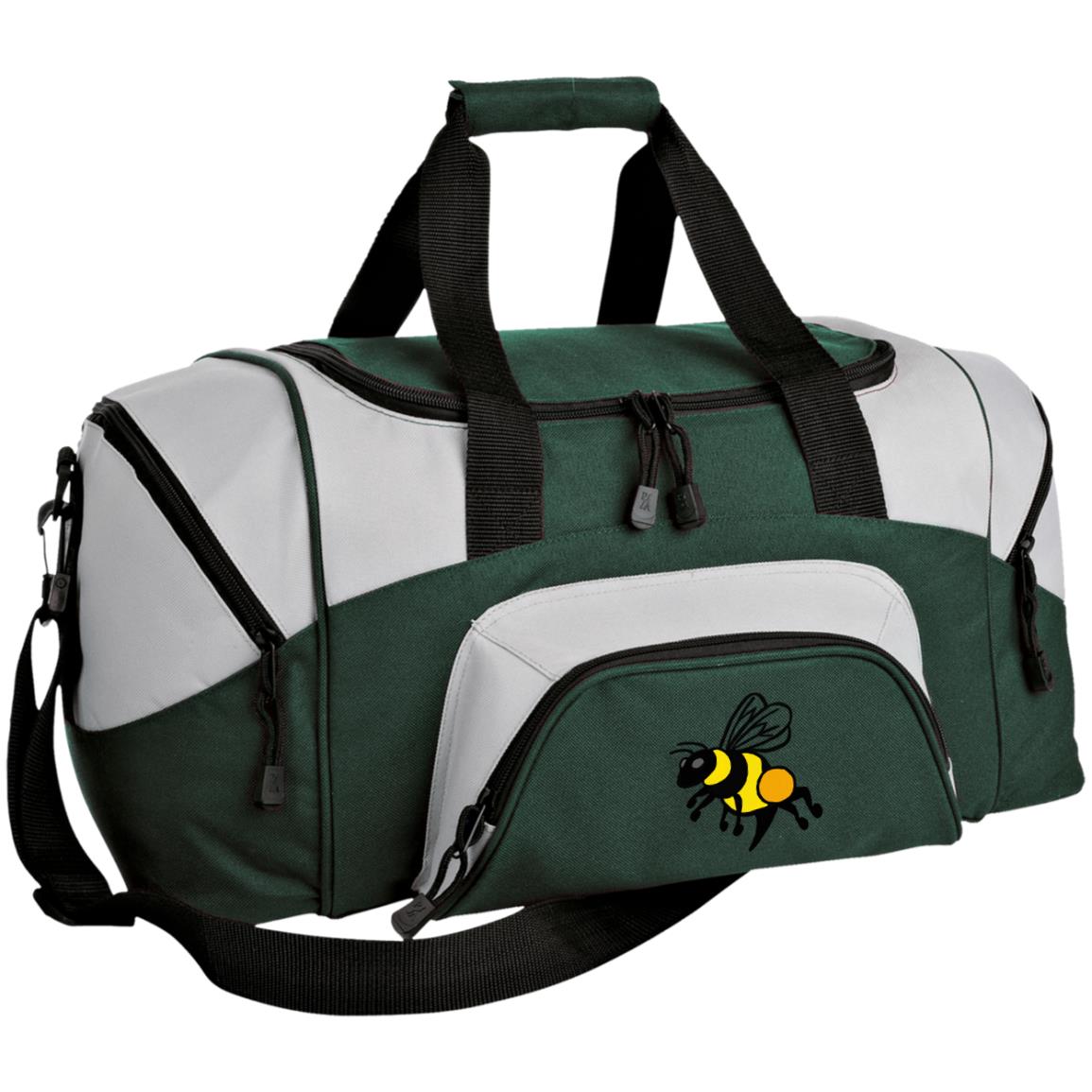 Small green and light grey duffel bag honey bee