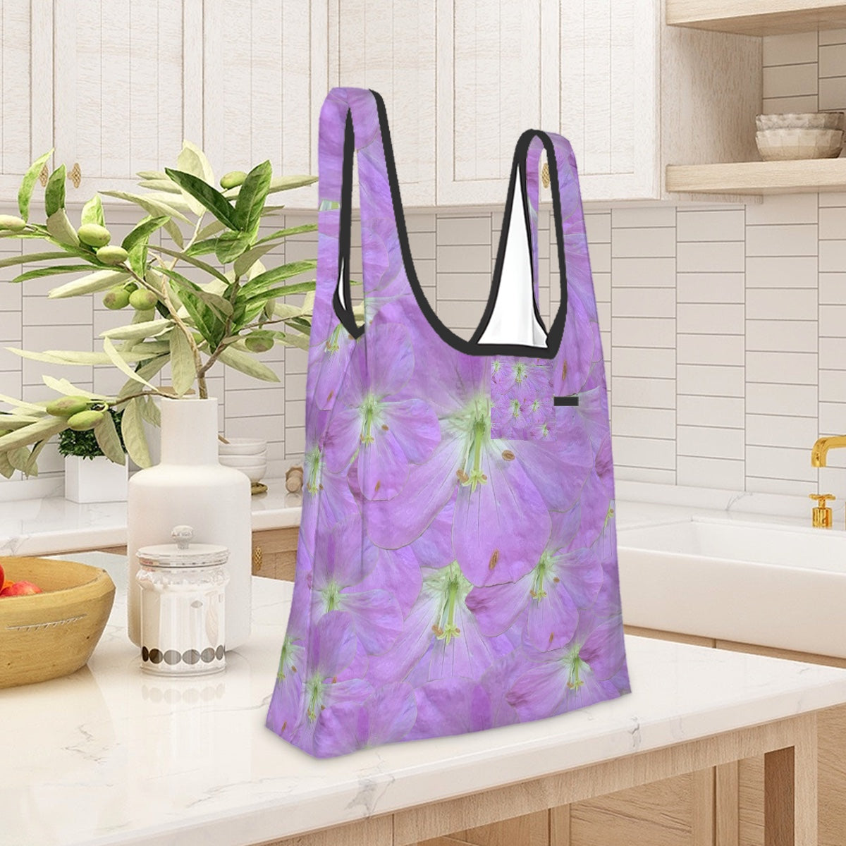 Folding shopping bag (Polyester with storage pouch) wild geranium 1