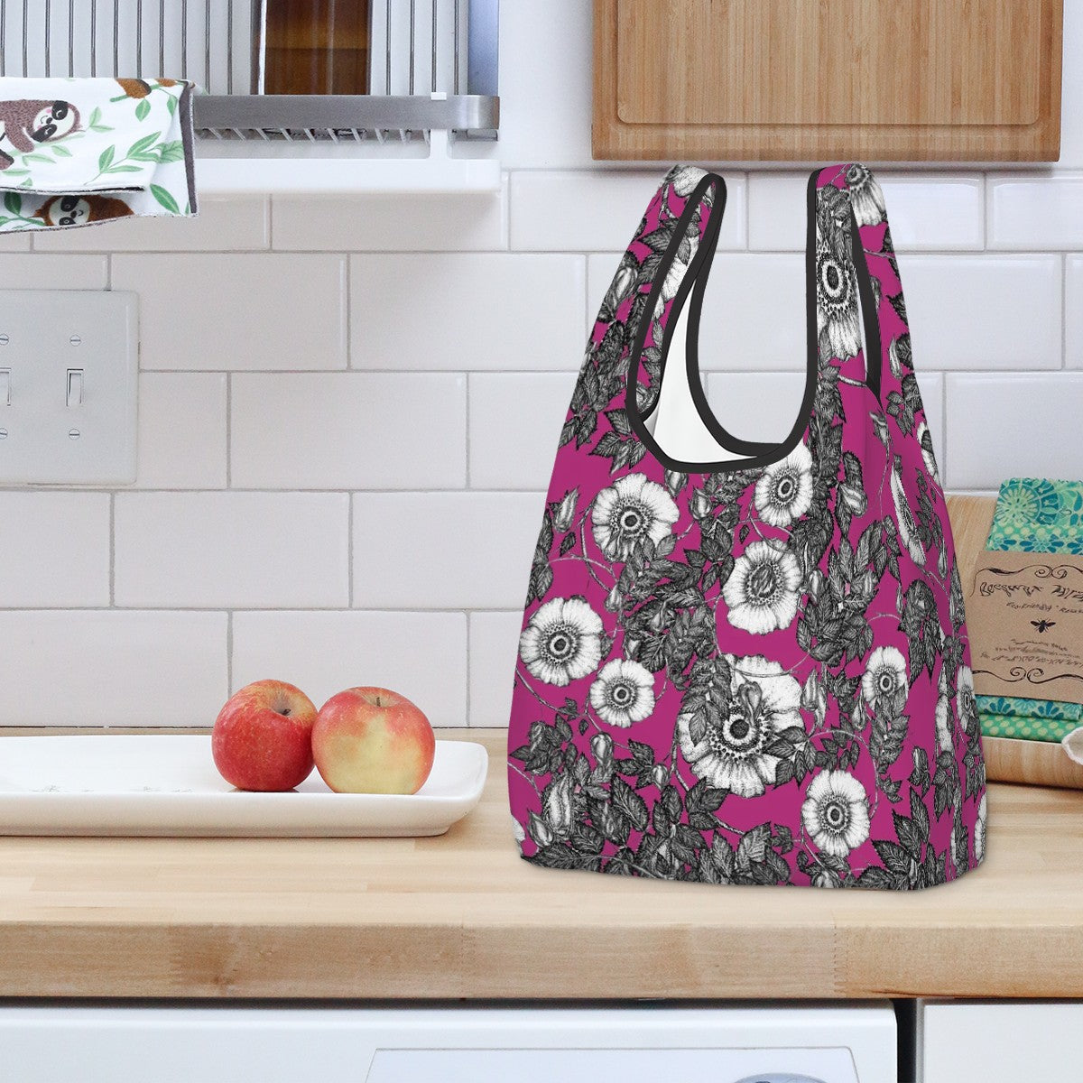 Foldable shopping bag polyester wild rose pattern