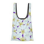 foldable shopping bag with pouch white wood anenome floral pattern