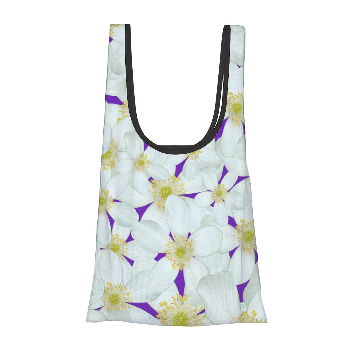 foldable shopping bag with pouch white wood anenome floral pattern