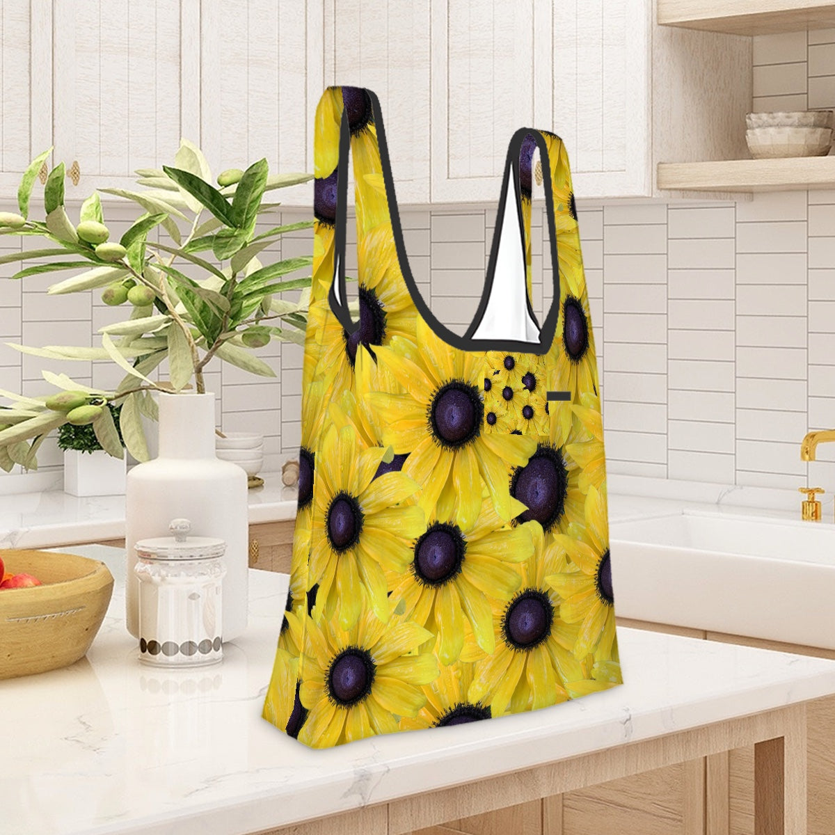 Folding shopping bag (Polyester with storage pouch) Rudbeckia 1