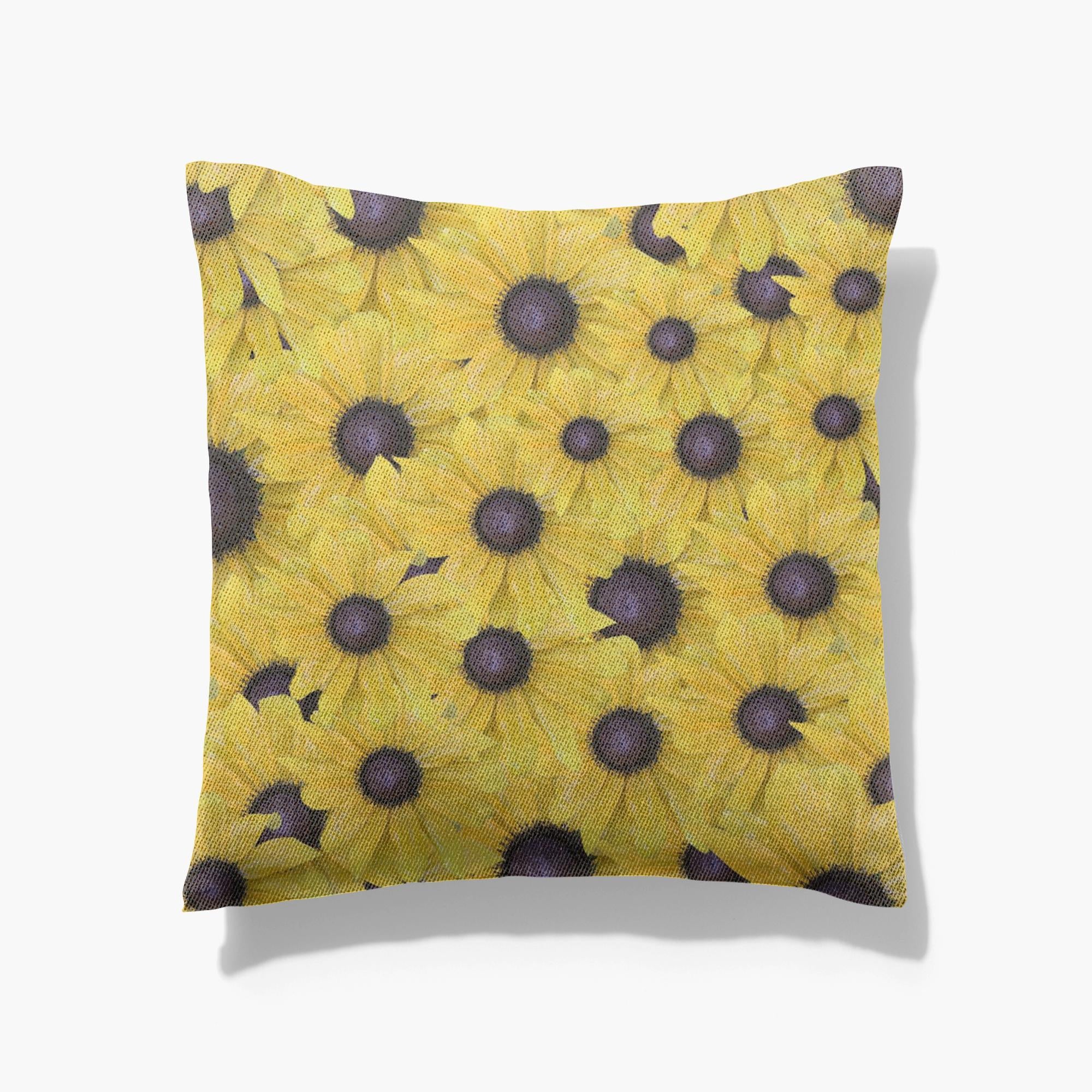 Cotton/poly blend woven pillow rudbeckia floral pattern