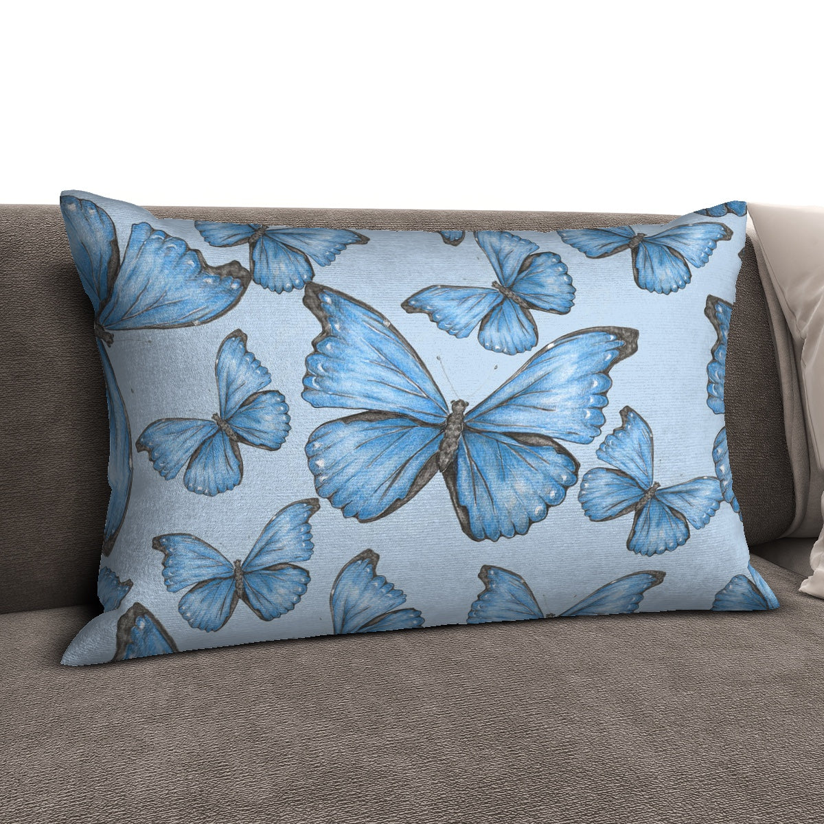 Plush Pillow Cover (Three sizes available) Crammer's Blue Morpho butterfly 1