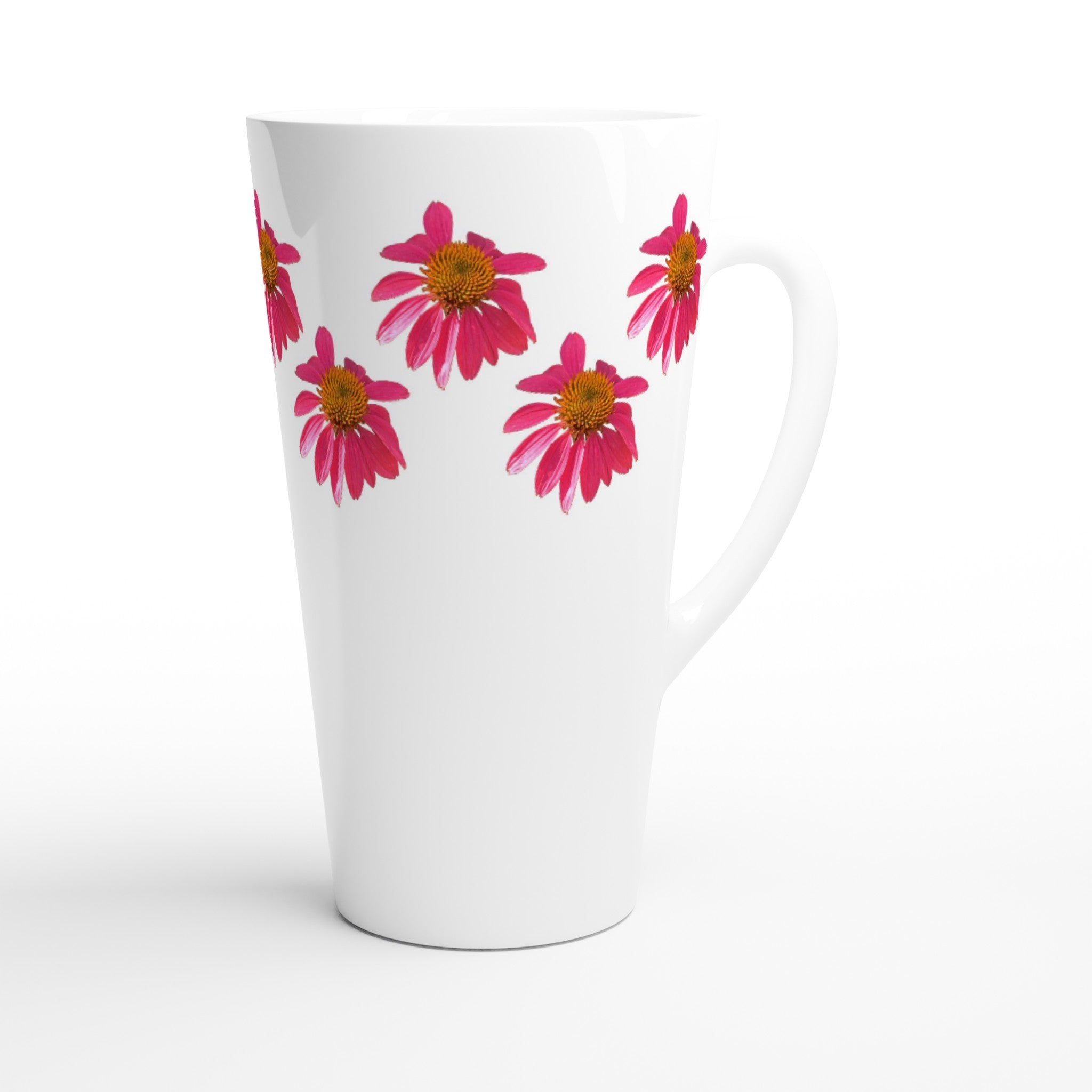 17oz ceramic latte mug wood echinacea floral  pattern 