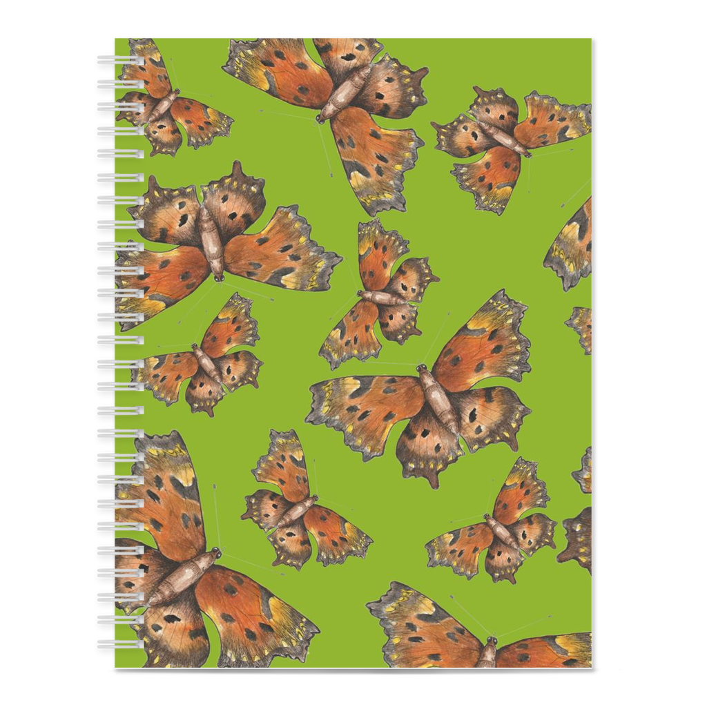 Blank spiral bound notebook green coma butterfly pattern 