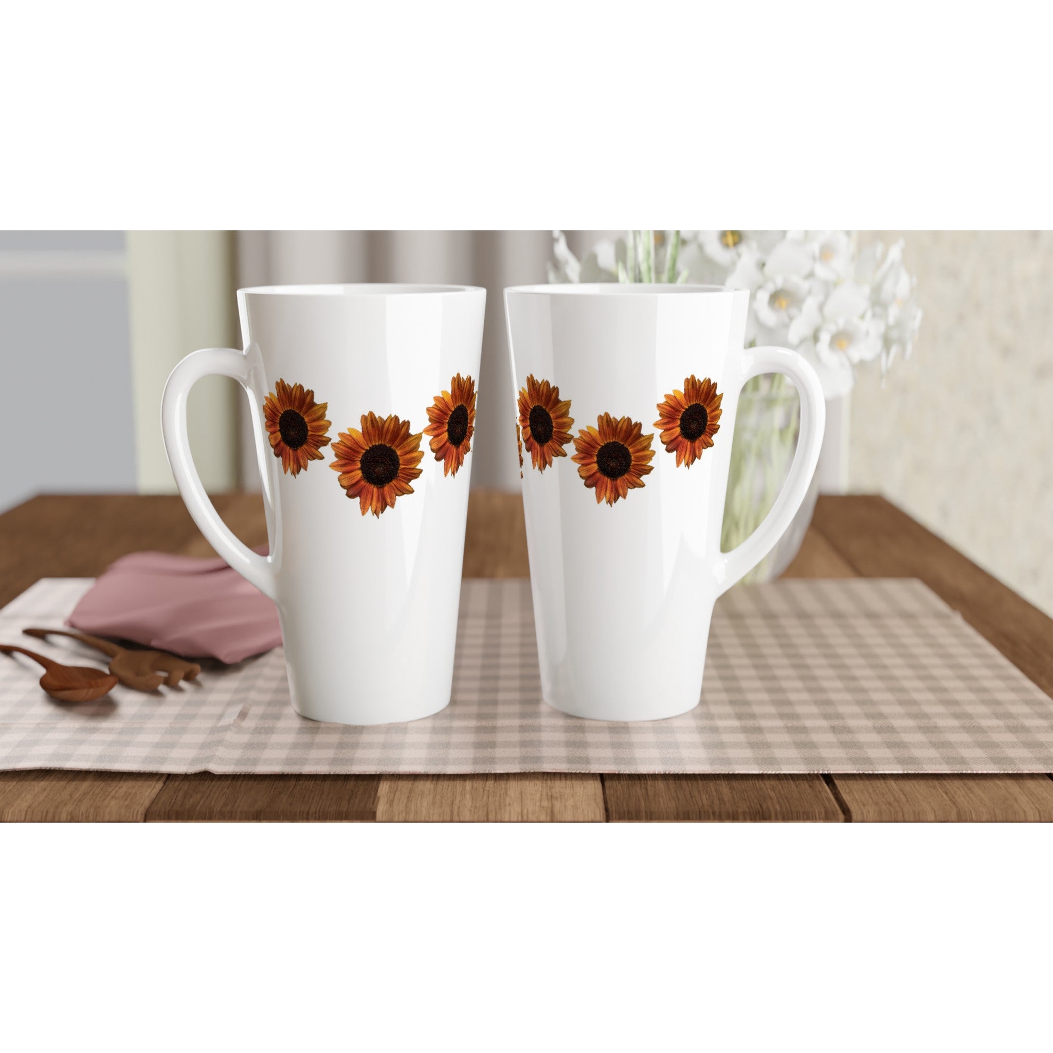 17oz ceramic latte mug red sunflower floral pattern 