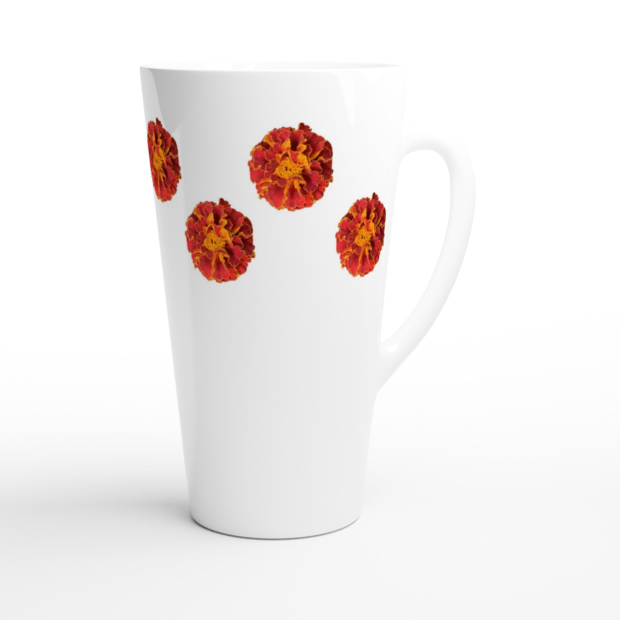 17oz ceramic latte mug wood marigold floral  pattern 