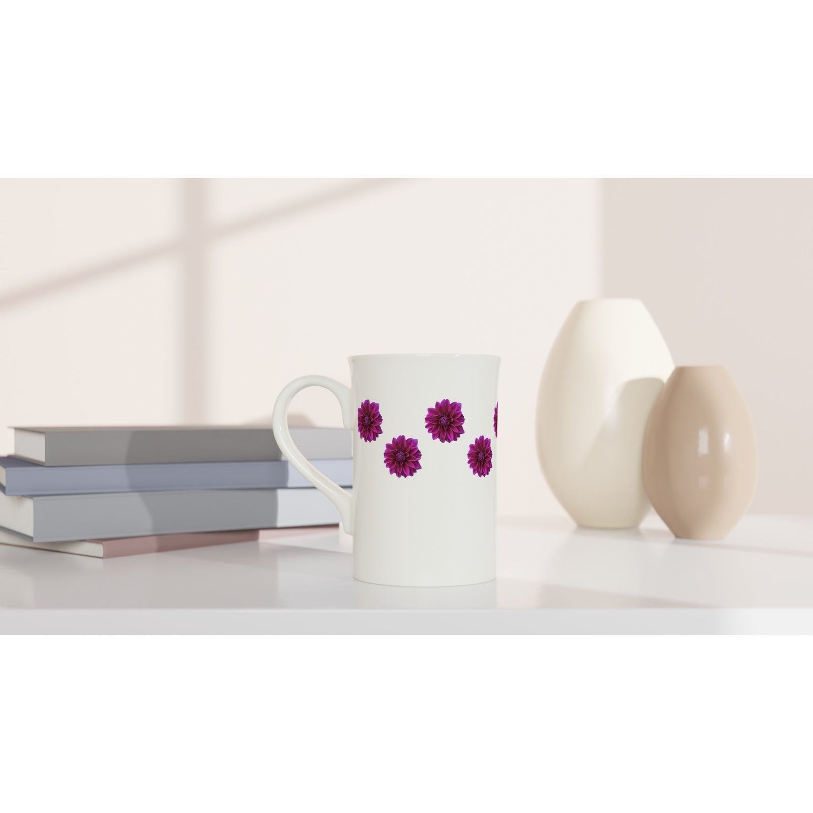 10 oz slim porcelain mug purple dahlia floral pattern