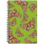 Spiral bound notebook ruled or grid green coms butterfly pattern