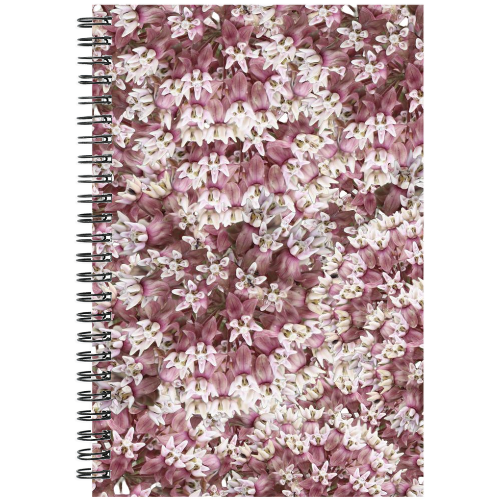 Spiral  bound notebook ruled or grid milkweed floral pattern