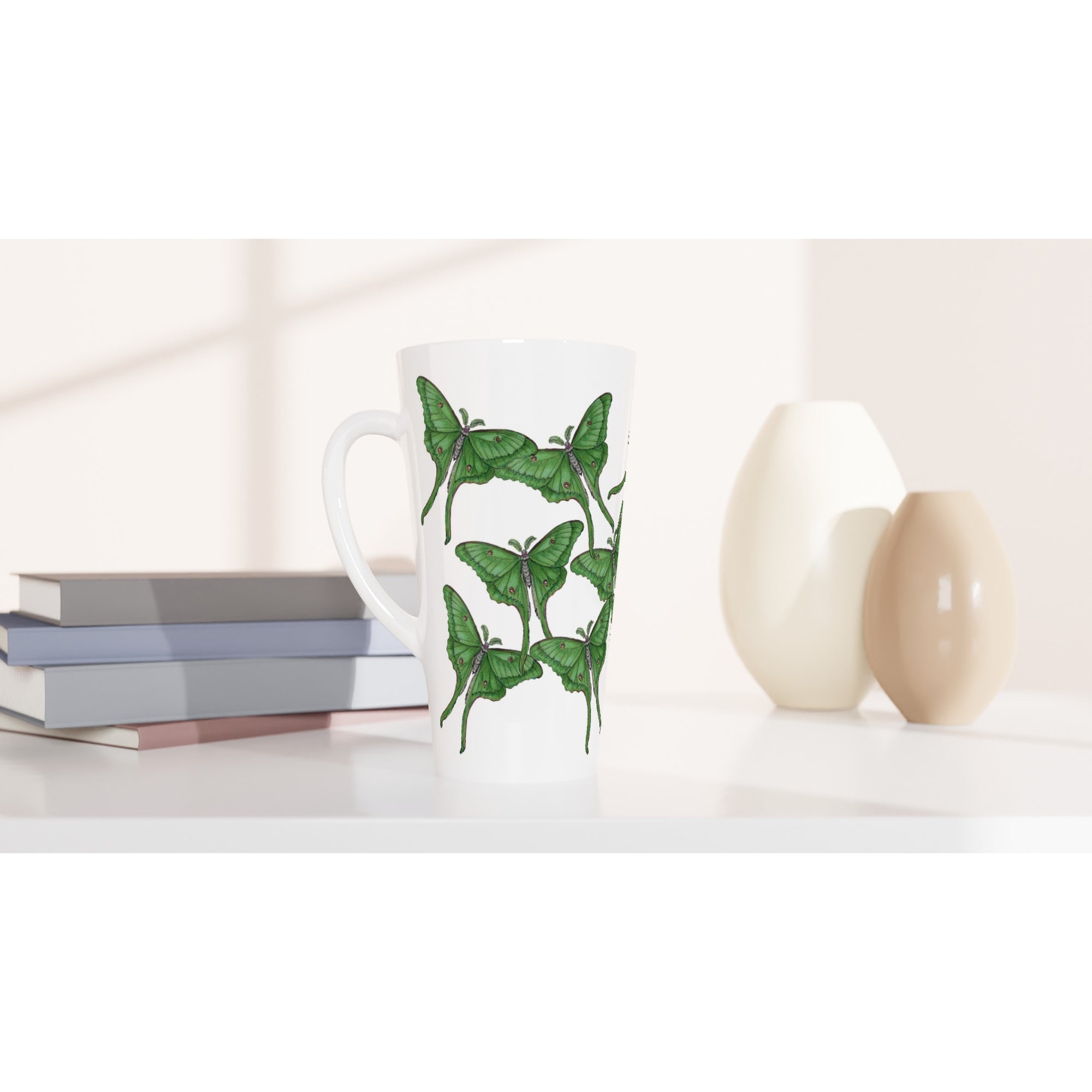 17oz ceramic latte mug luna moth pattern 