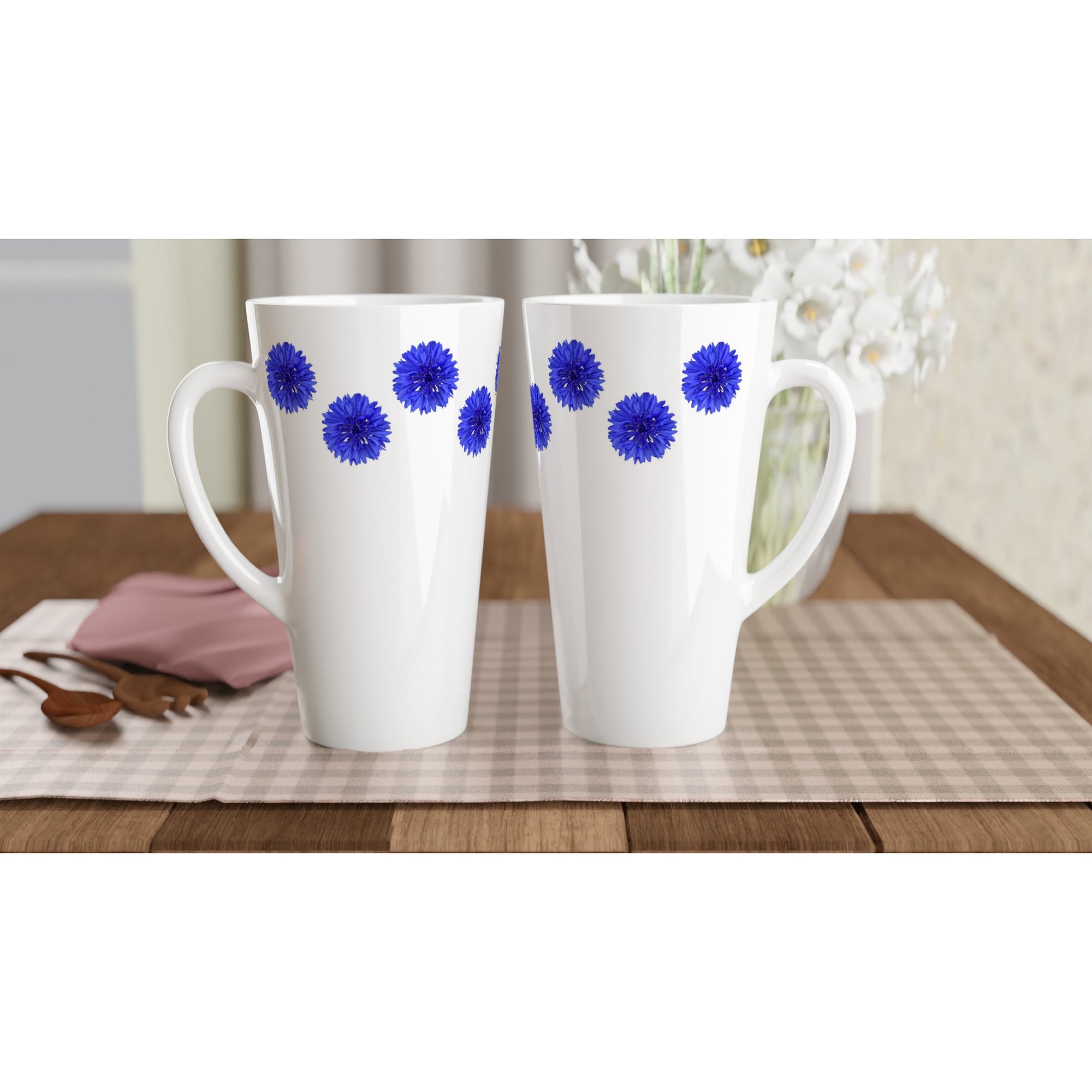 17oz ceramic latte mug blue chicory floral pattern 