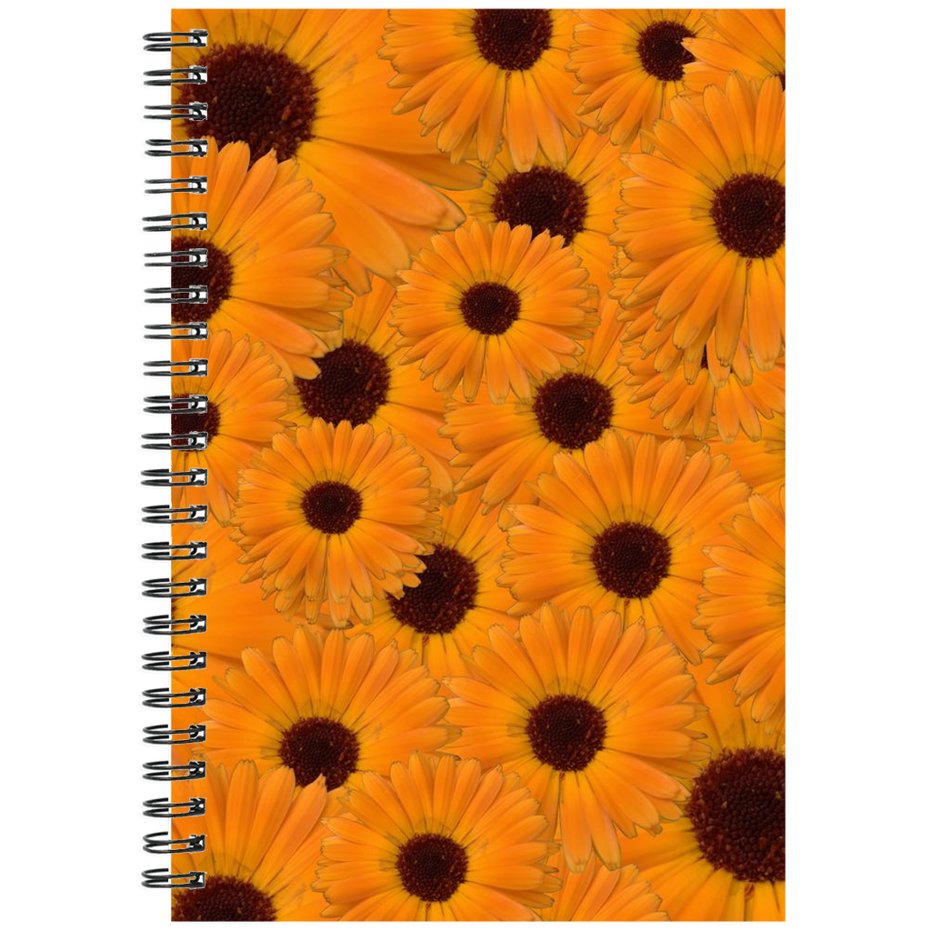 Spiral bound notebook  ruled or grid calendula pattern 