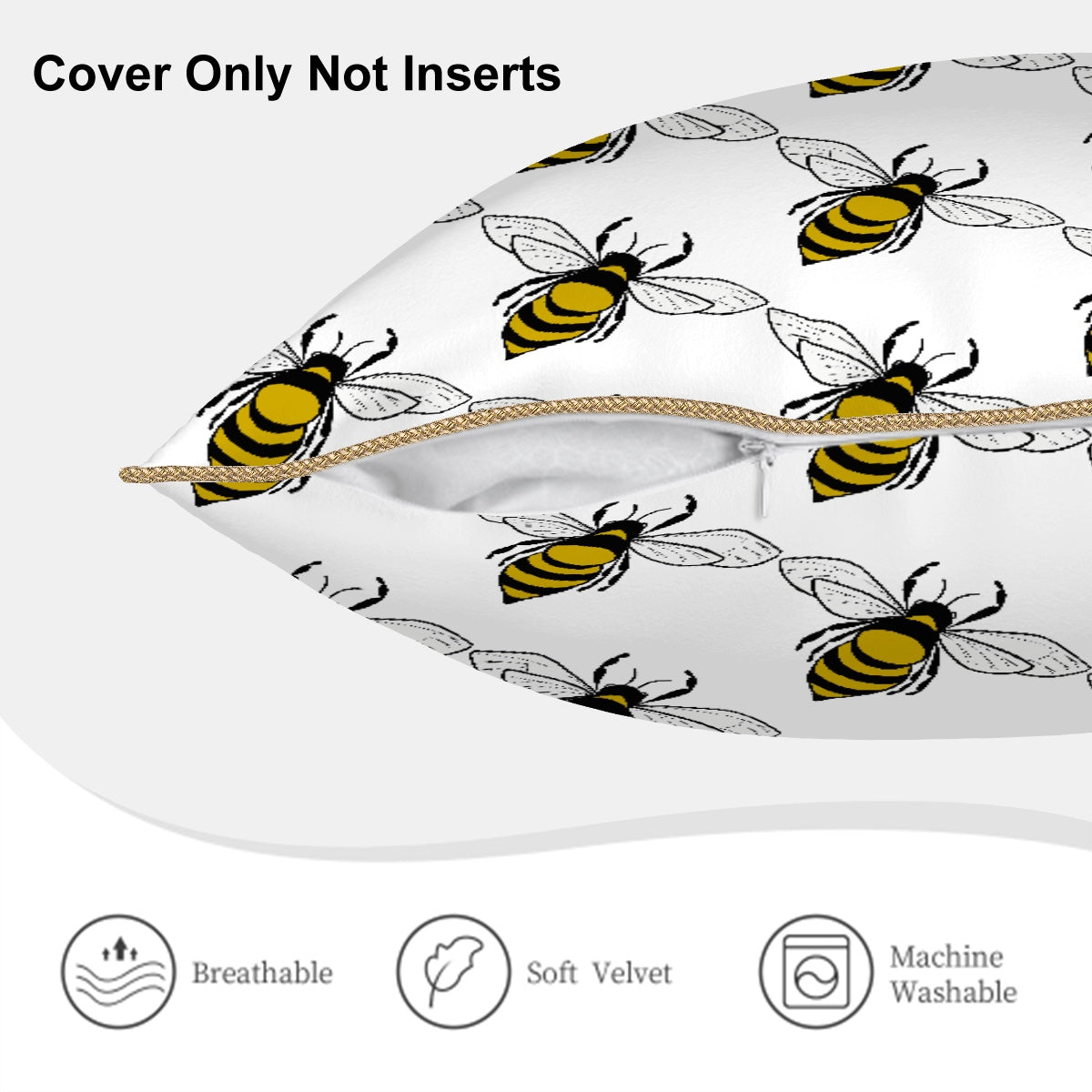 Velvet Throw Pillow Covers (Multiple sizes/Stitch Colours) Honeybee 2