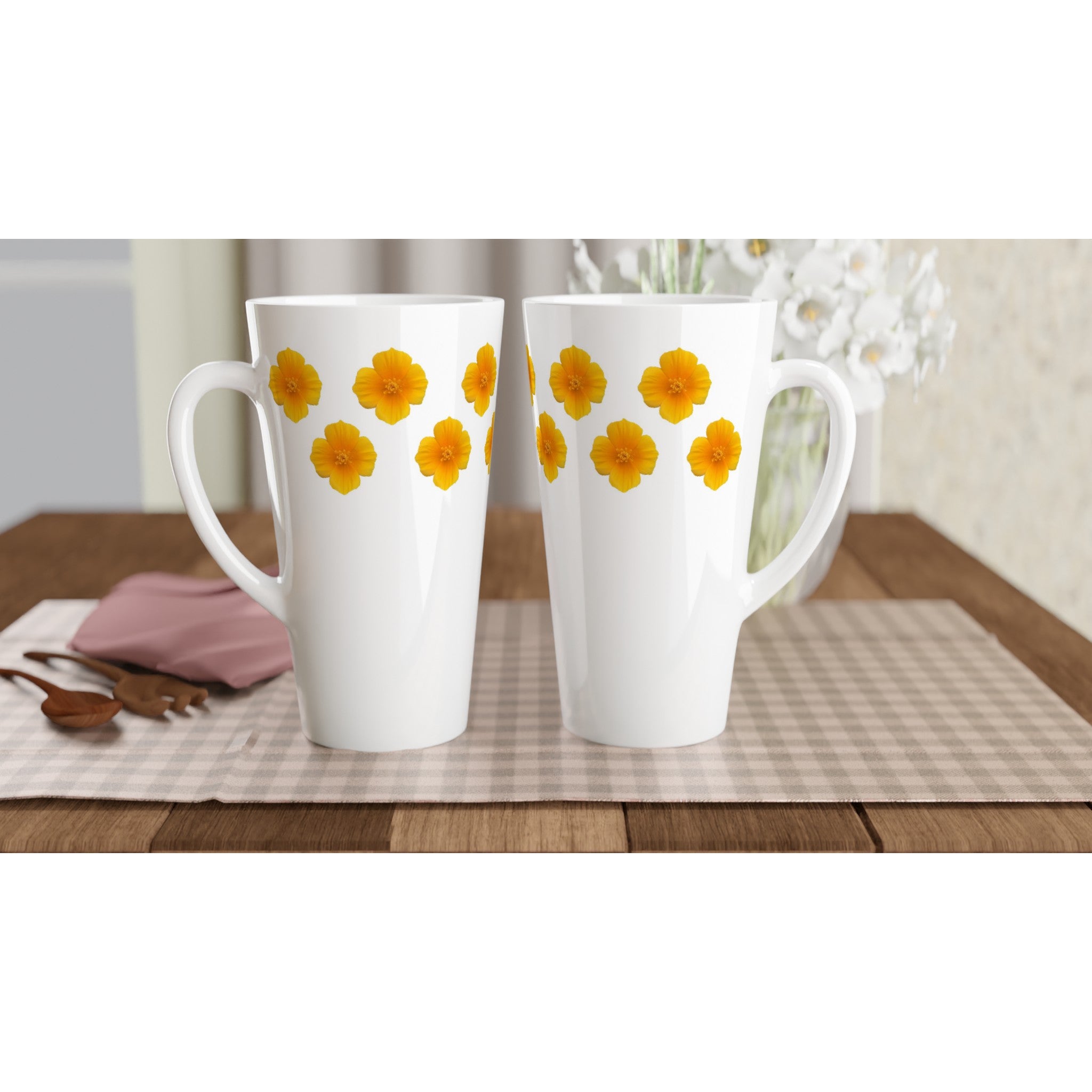 17oz ceramic latte mug wood field poppy floral  pattern 