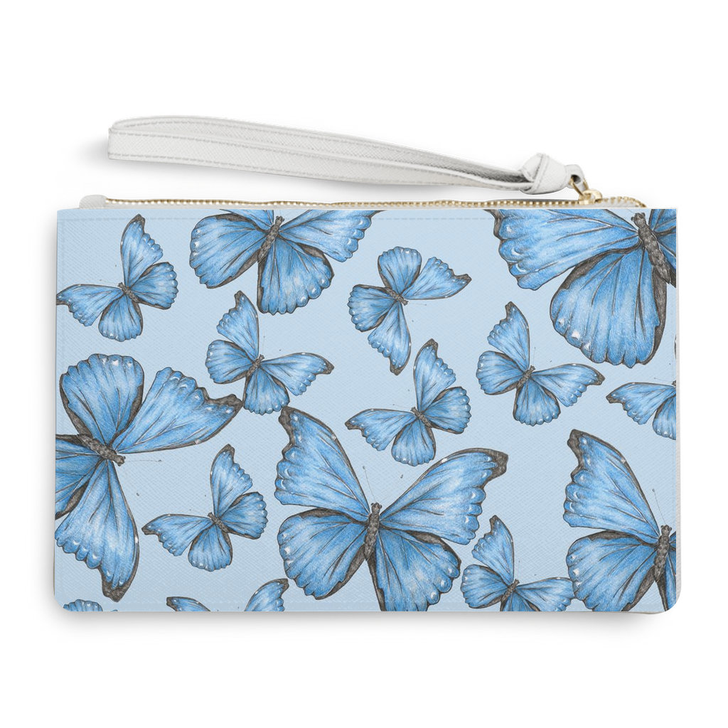 Vegan leather clutch (9.45x6.3) Cramer's Blue Morpho Butterfly pattern