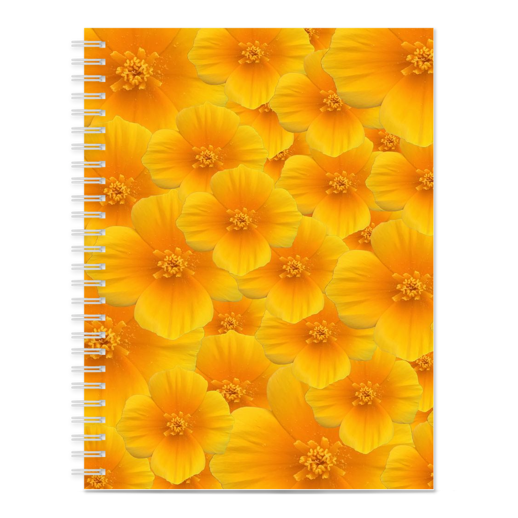 Blank spiral bound notebook orange field poppy pattern