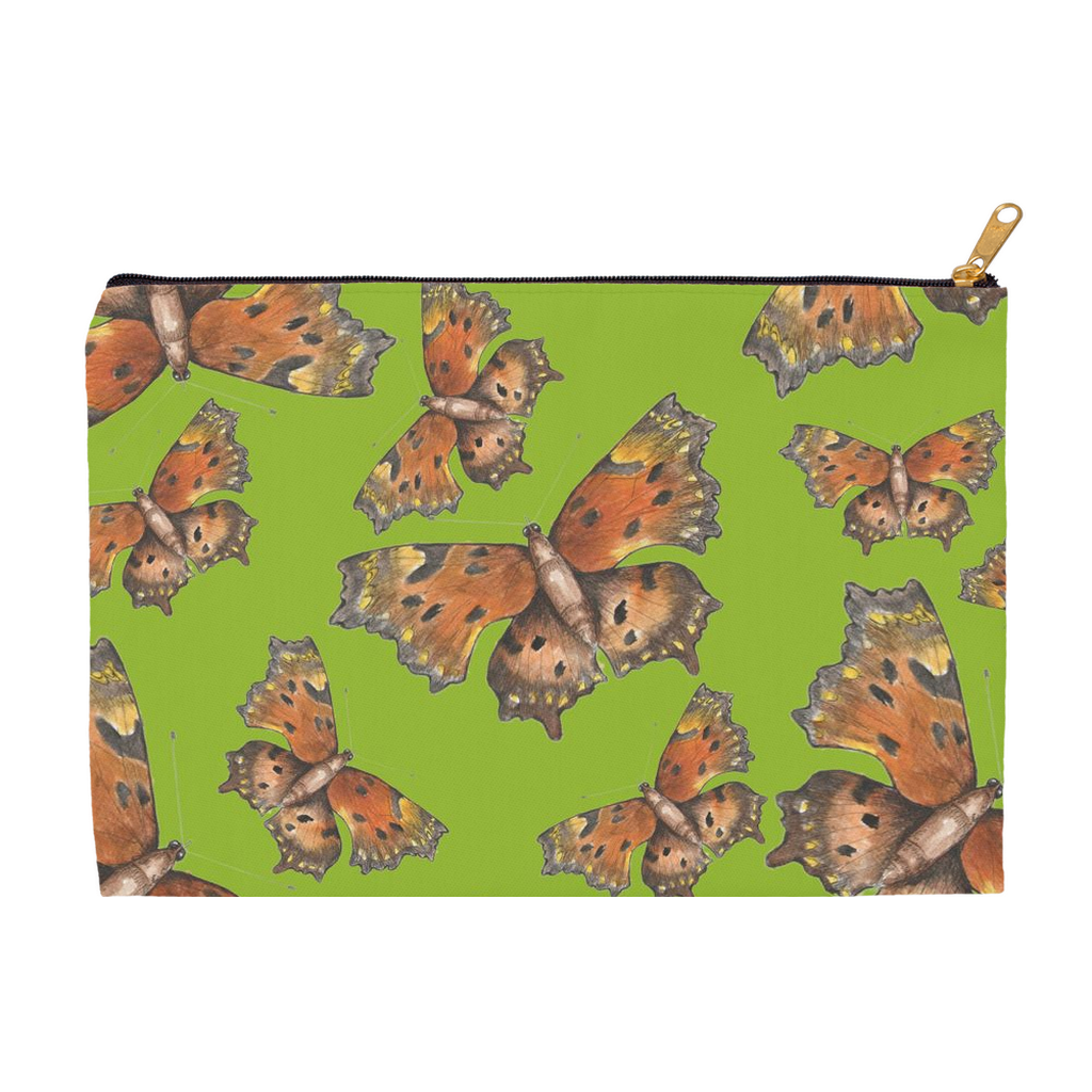 Flat pouch green coma butterfly pattern