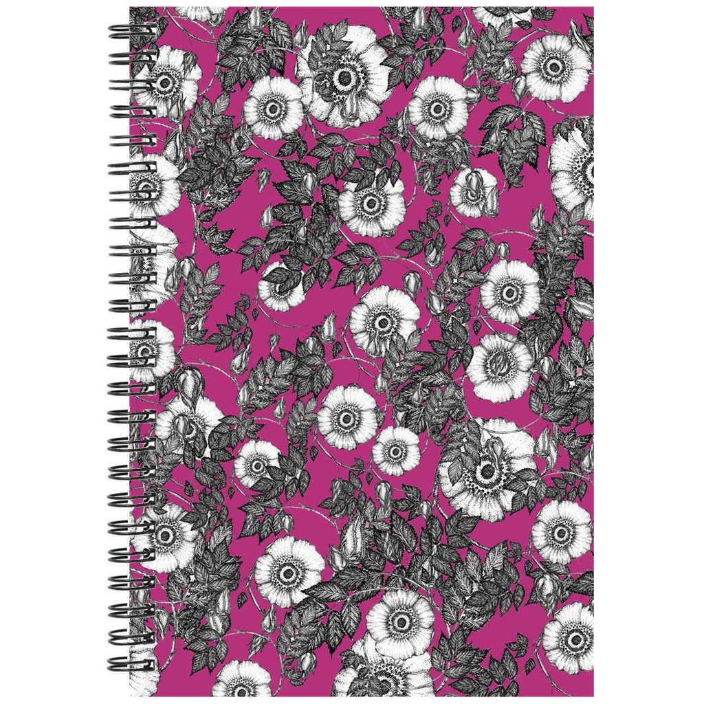 Spiral bound notebook  grid or ruled wild rose pattern