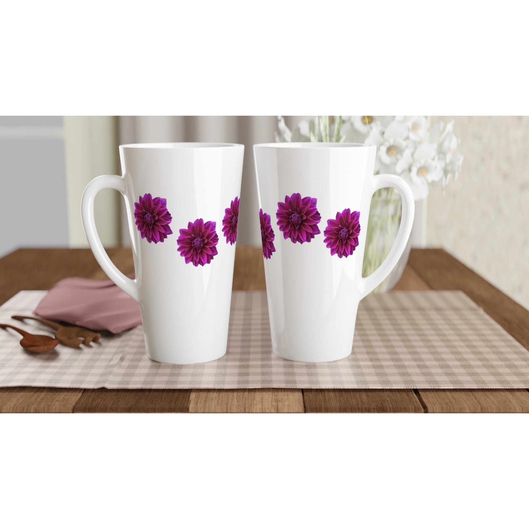 17oz ceramic latte mug purple dahlia floral pattern 