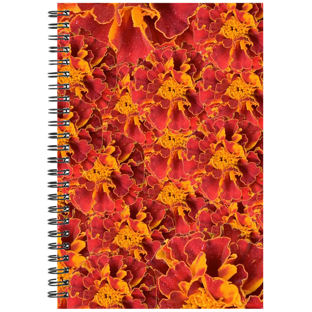 Spiral bound notebook ruled or grid orange and red marigold pattern