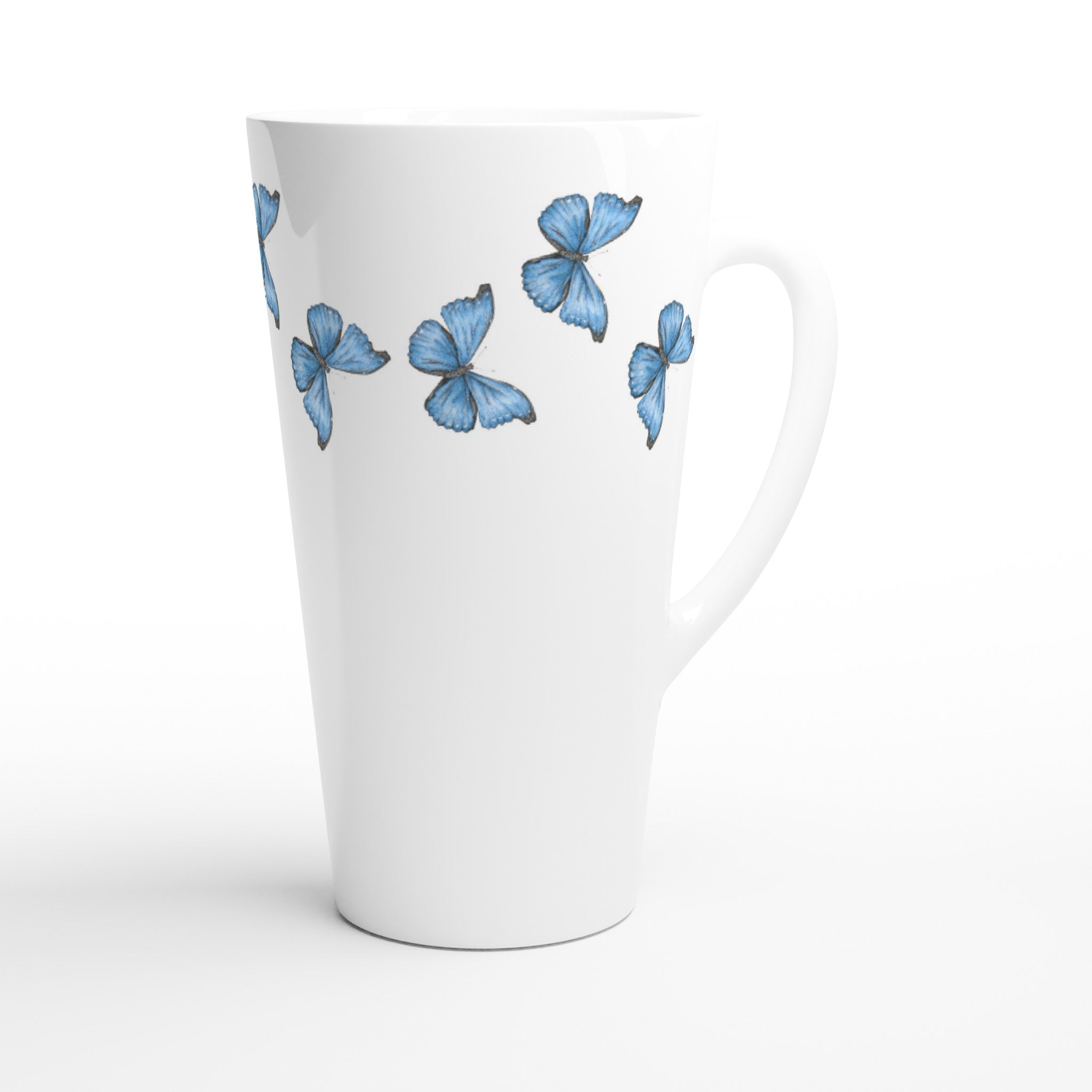 17oz ceramic latte mug Cramer’s blue Morpho  butterfly pattern 