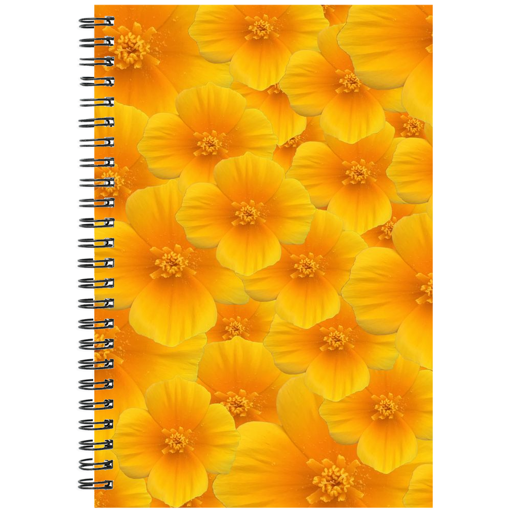 Spiral bound notebokk ruled or grid orange field poppy pattern