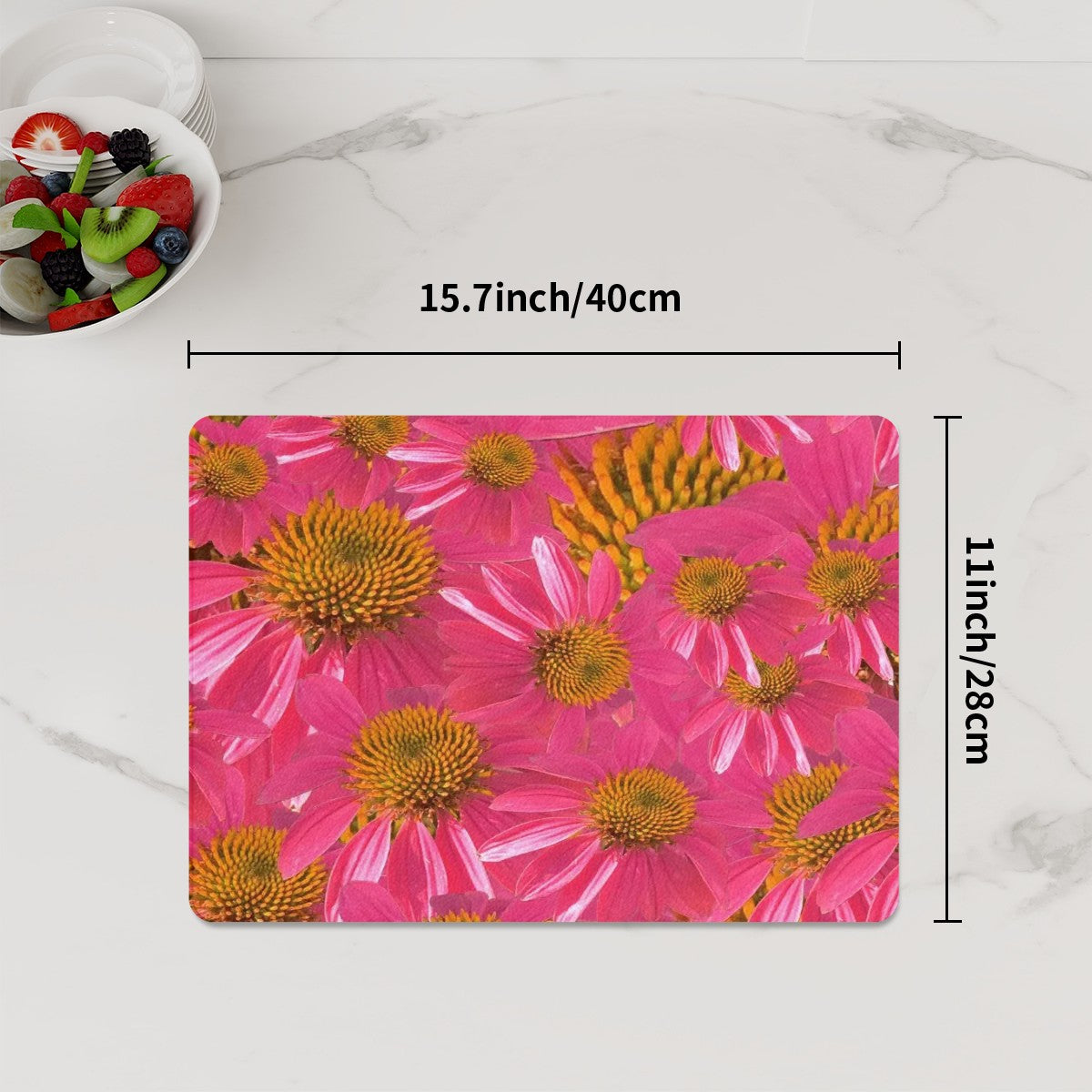 Glass cutting board (11x15.7 in) with red echinacea floral pattern