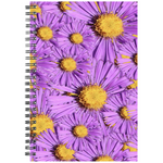 Spiral bound notebook ruled or grid, purple aster pattern